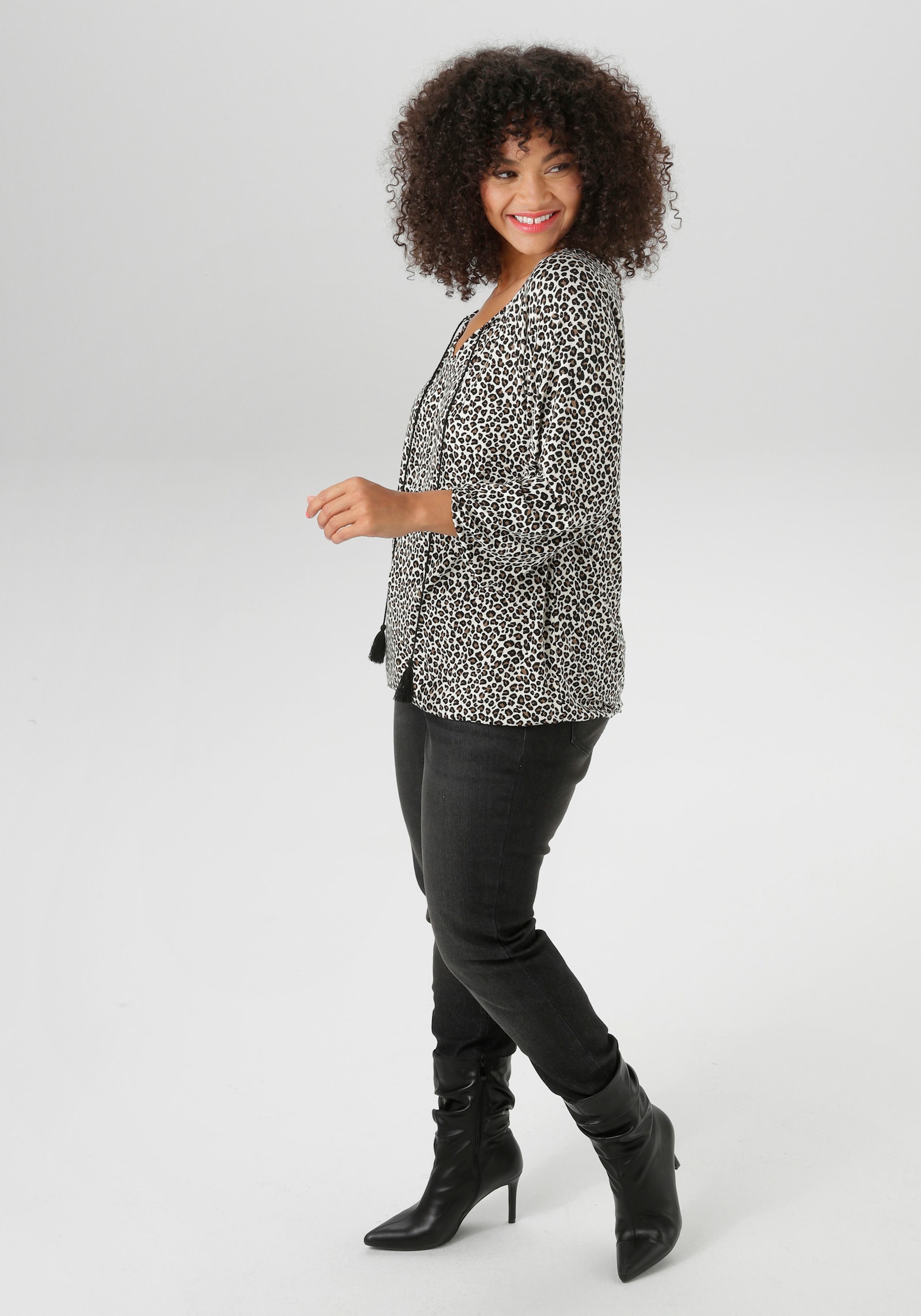 Aniston PLUS Langarmshirt - offwhite-schwarz-beige