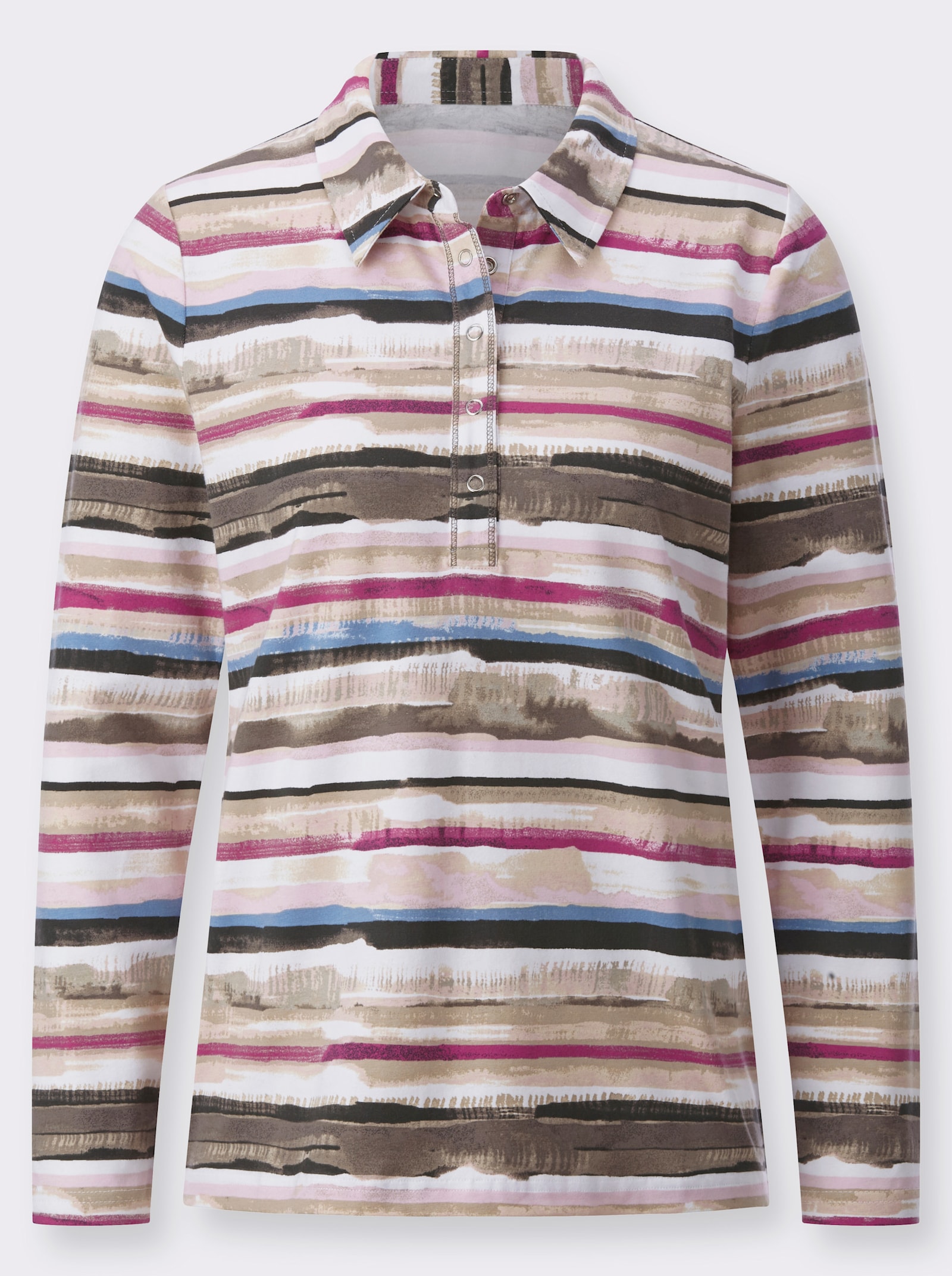 Langarm-Poloshirt im Ringel-Dessin - erika-dunkeltaupe-geringelt