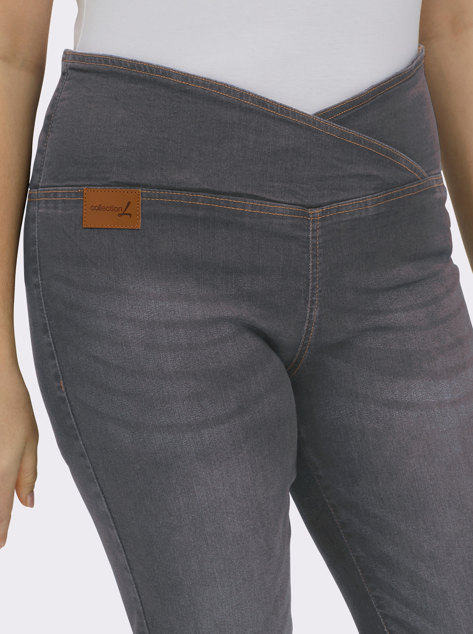 Stretch-Jeans mit überlappendem Bund - anthrazit-grey-denim