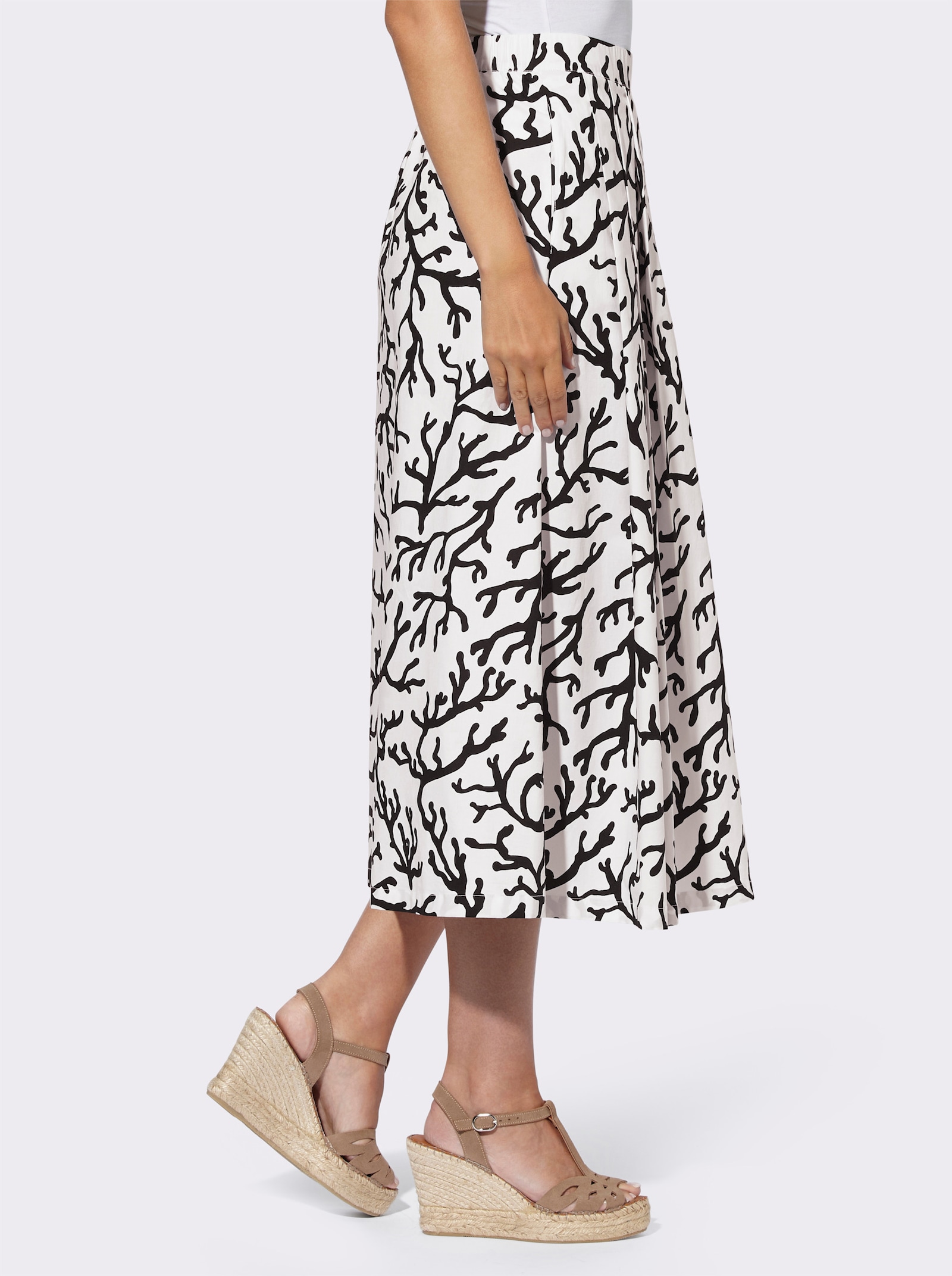 heine Faltenrock mit Druck-Dessin - weiß-schwarz-bedruckt