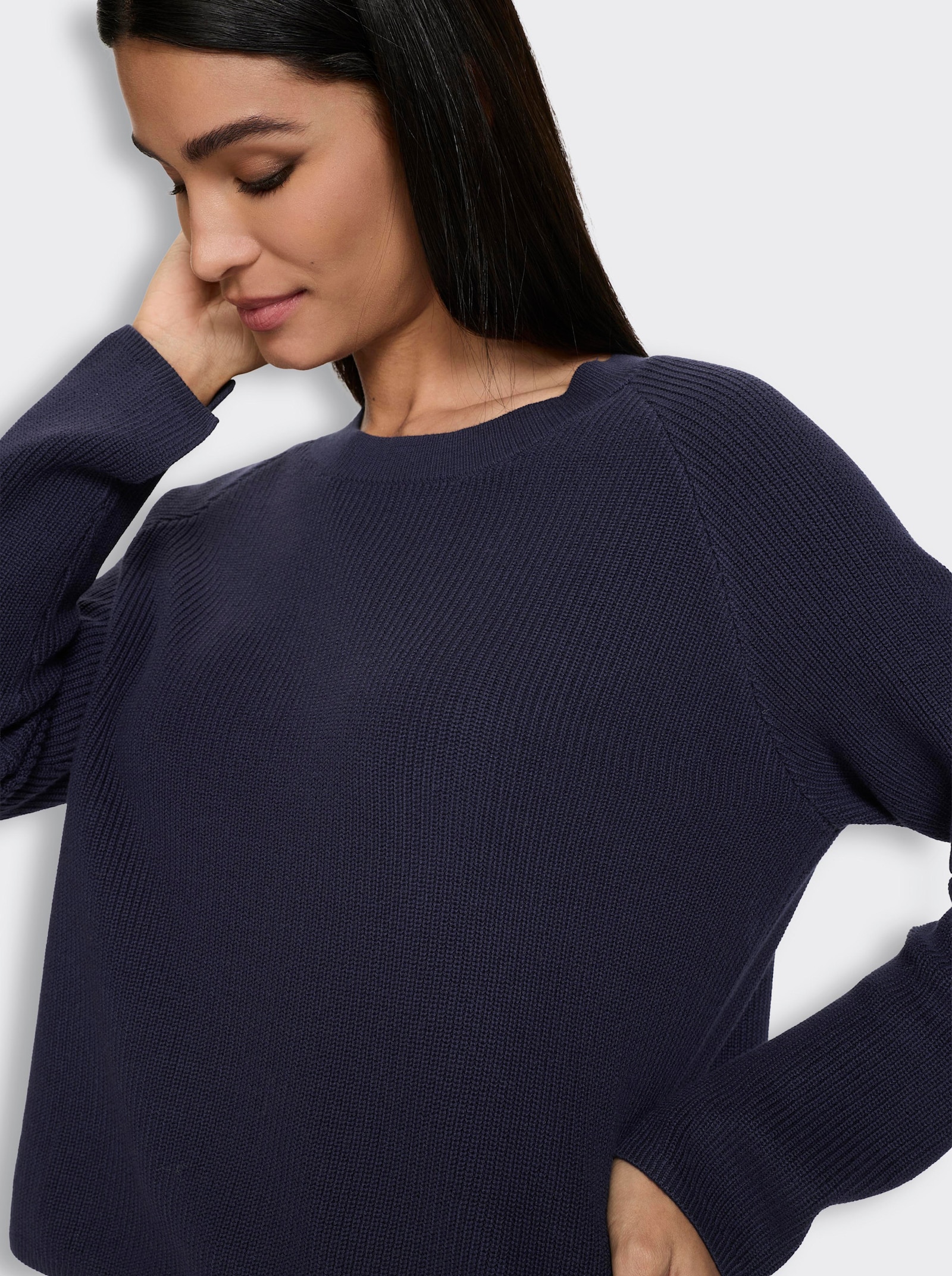 heine Langarm-Pullover mit Perlfang-Strick - marine