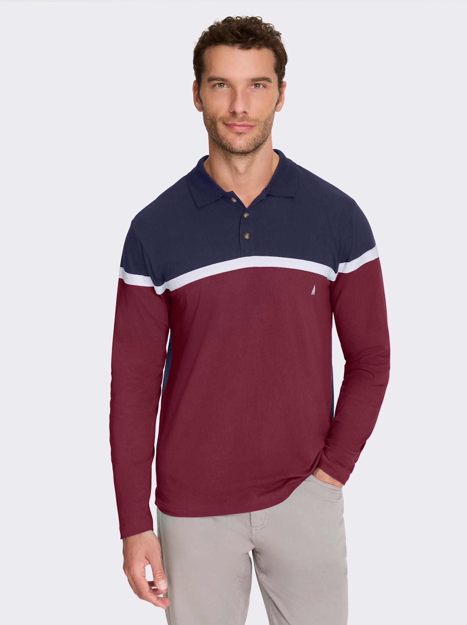 Catamaran Langarm-Poloshirt im Colour Blocking-Dessin - marine-dunkelrot