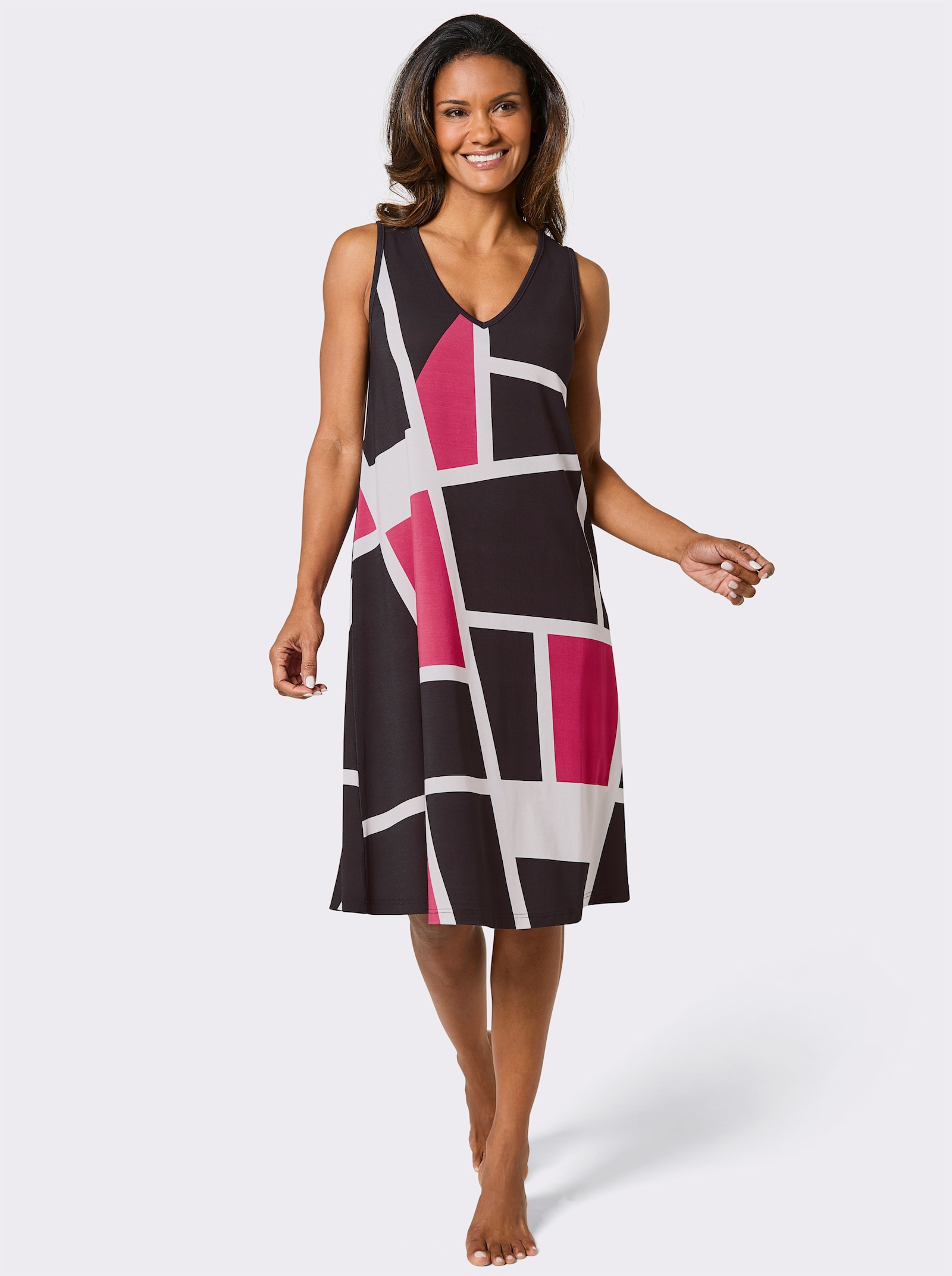 feel good Sommerkleid mit Grafik-Druck - schwarz-pink