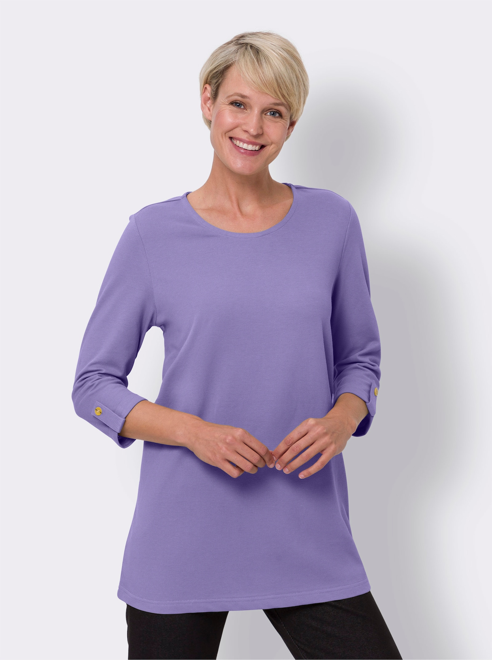 Lang shirt van piqué - lavendel