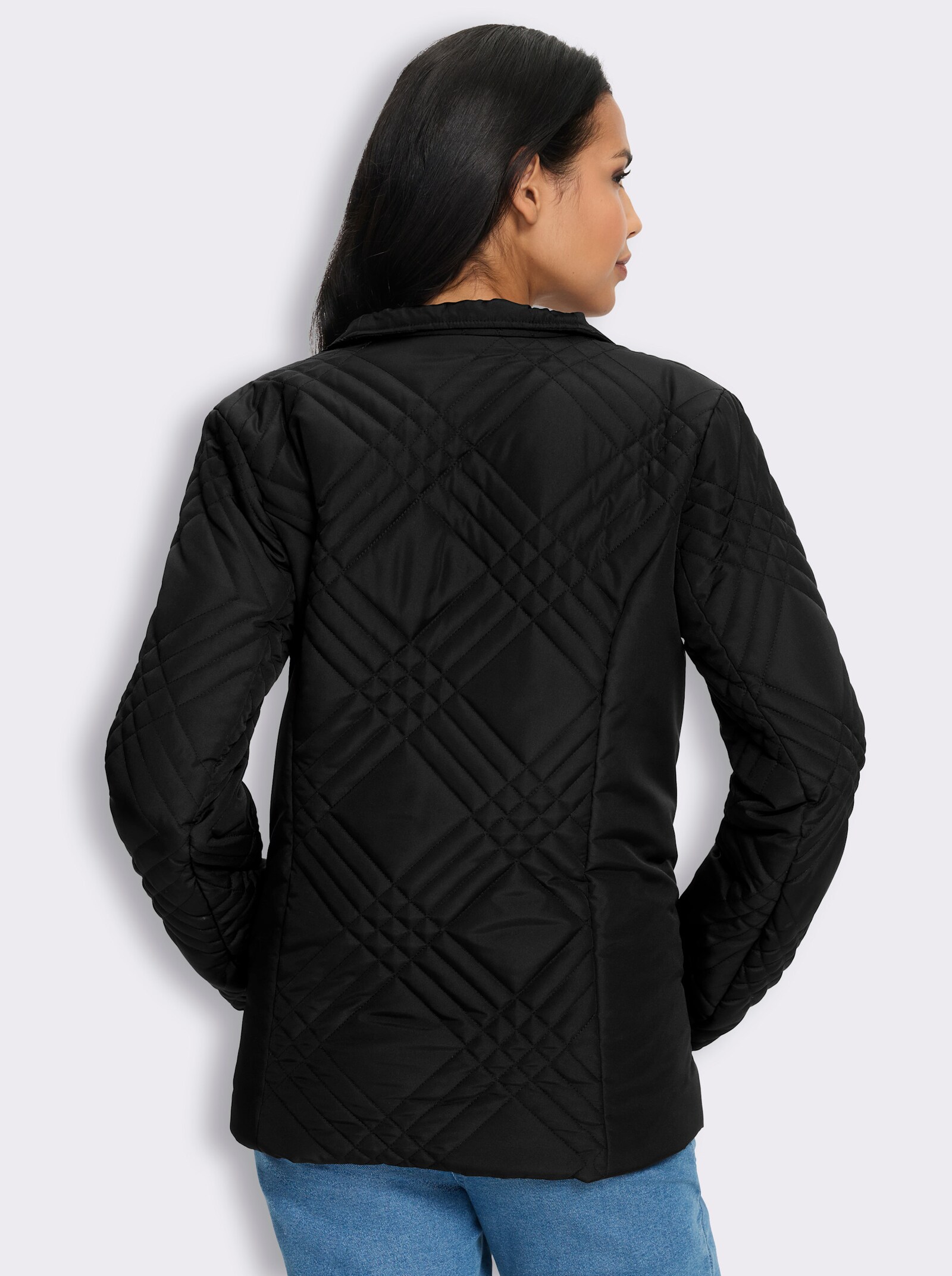 Steppjacke mit asymmetrischer Knopfleiste - schwarz