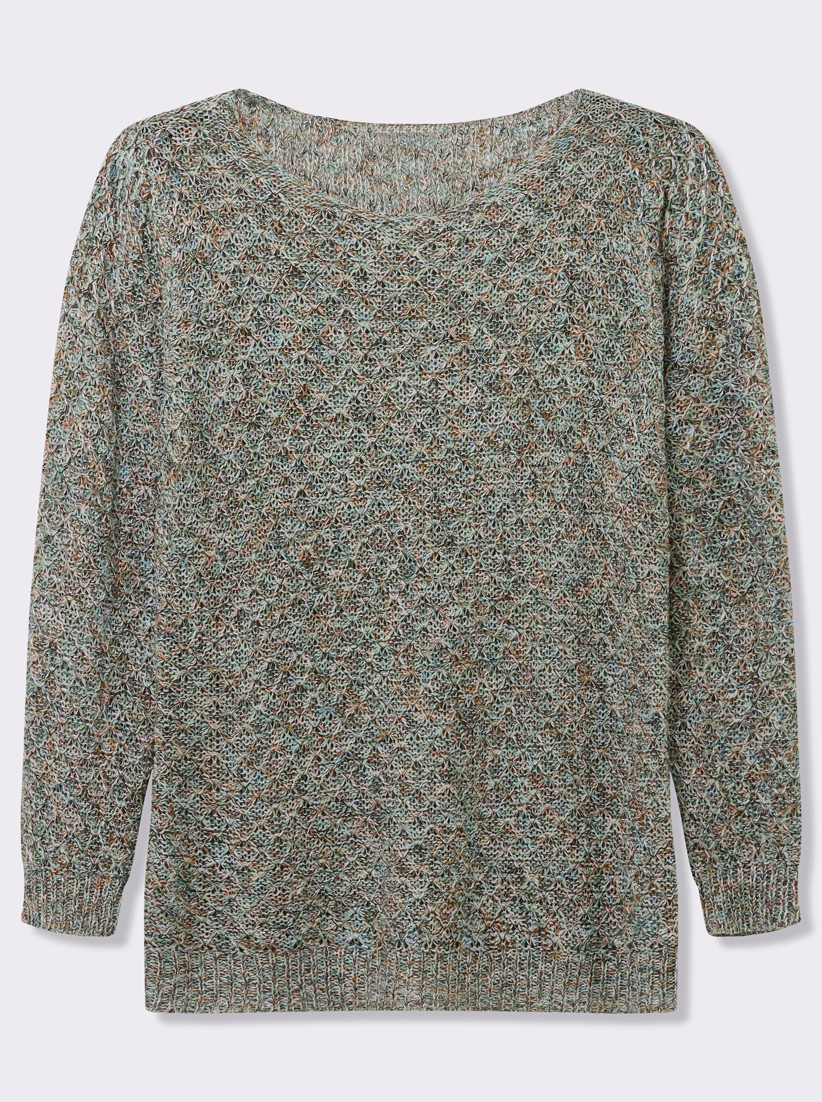 Rundhalspullover mit Multicolor-Garn - grün-gemustert