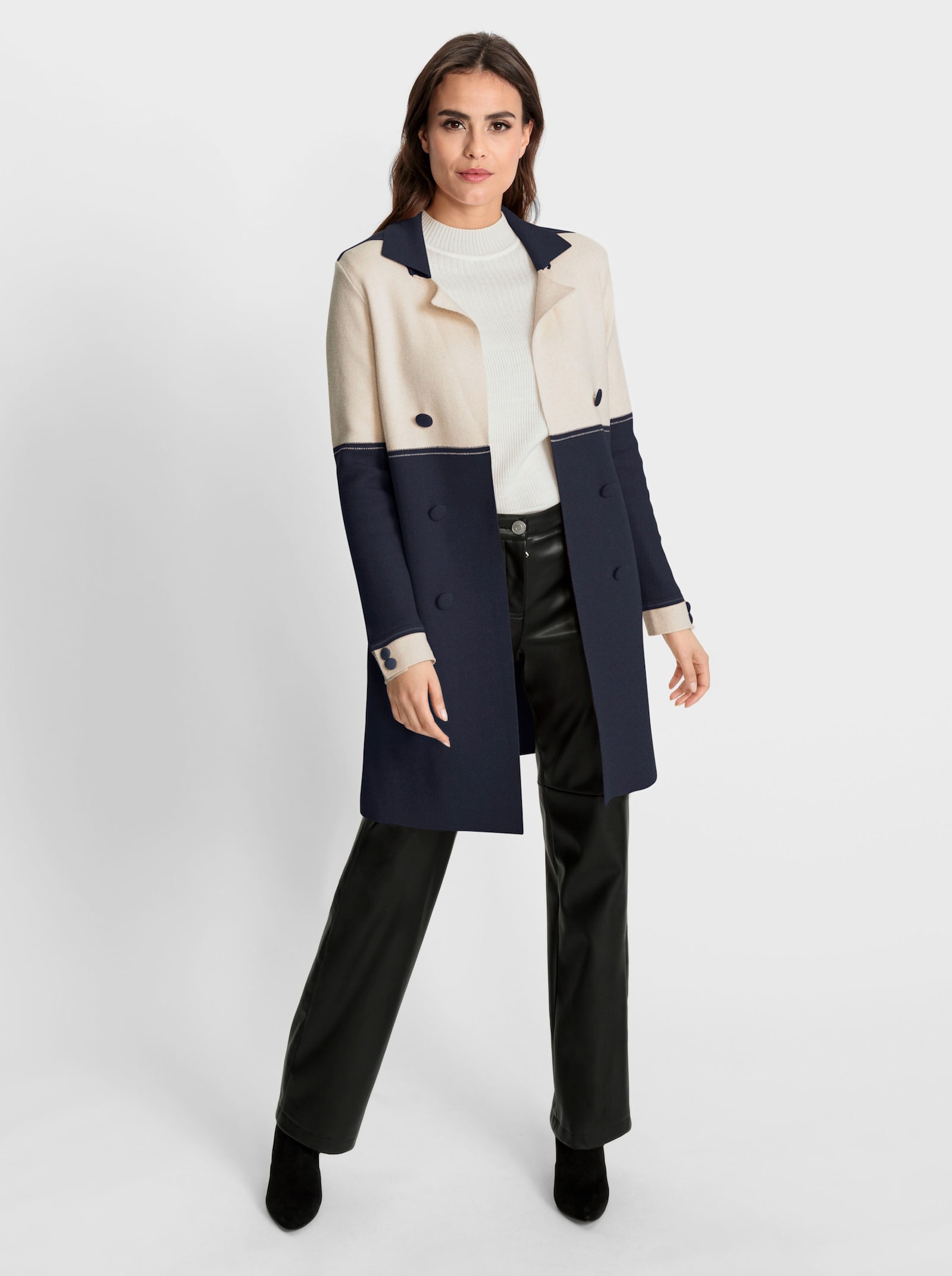 heine Longstrickjacke mit 2 Zierknopf-Leisten - marine-champagner-gemustert