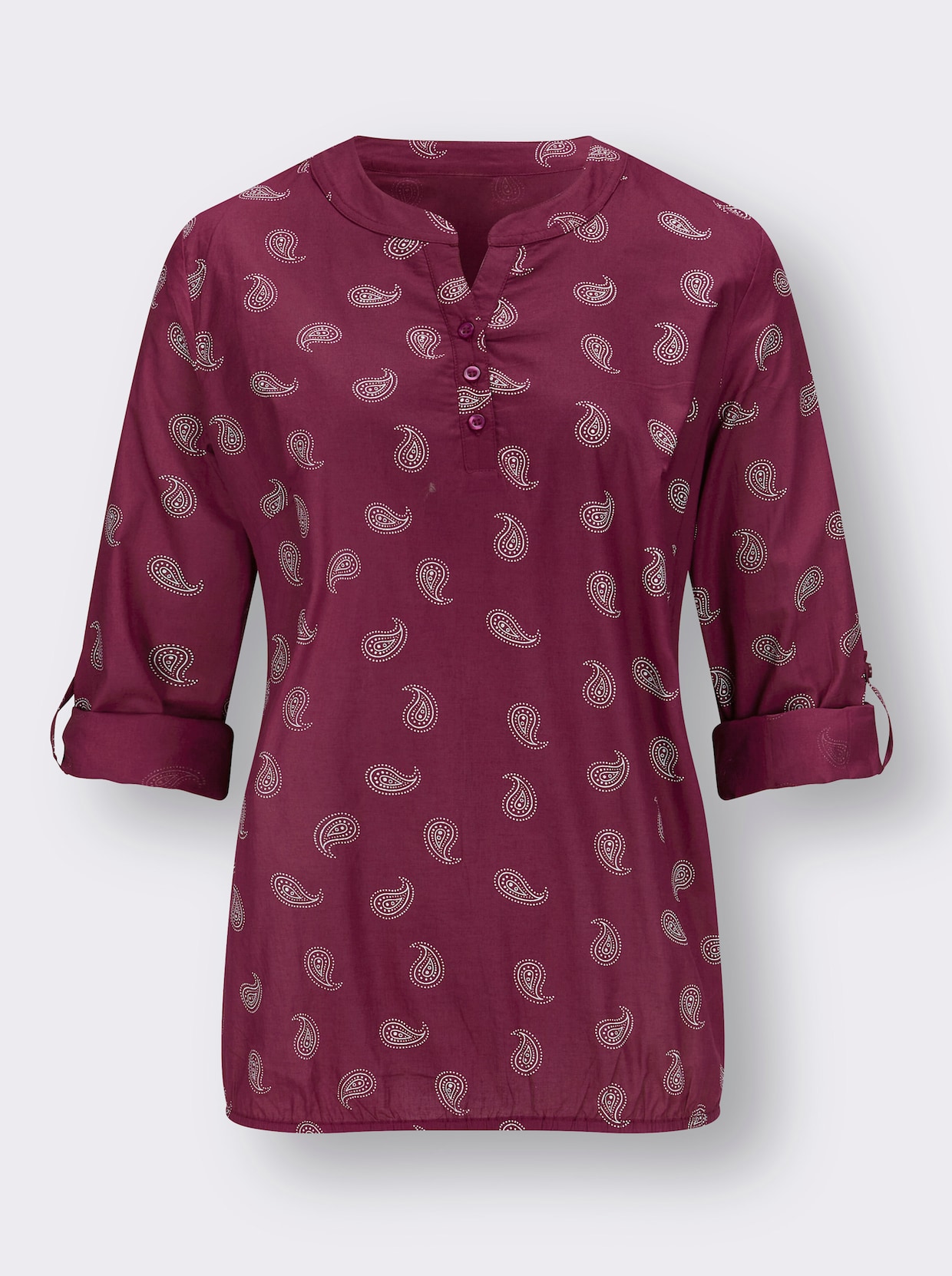 Comfortabele blouse - bessenrood geprint