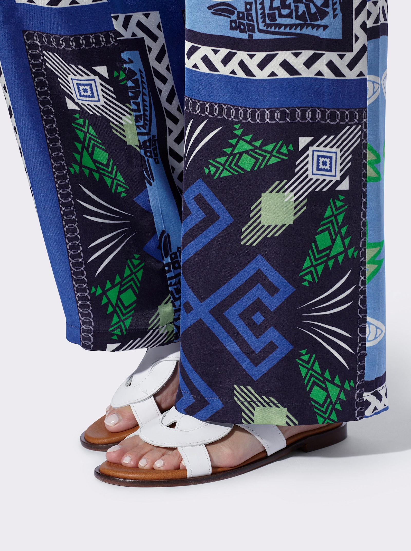 heine Pantalon imprimé aux jambes larges - vert herbe-bleu roi imprimé