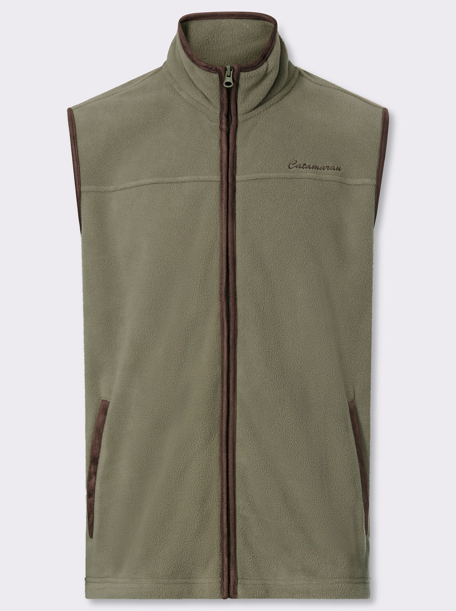 Catamaran Fleecejacke mit Stickerei - khaki-schoko