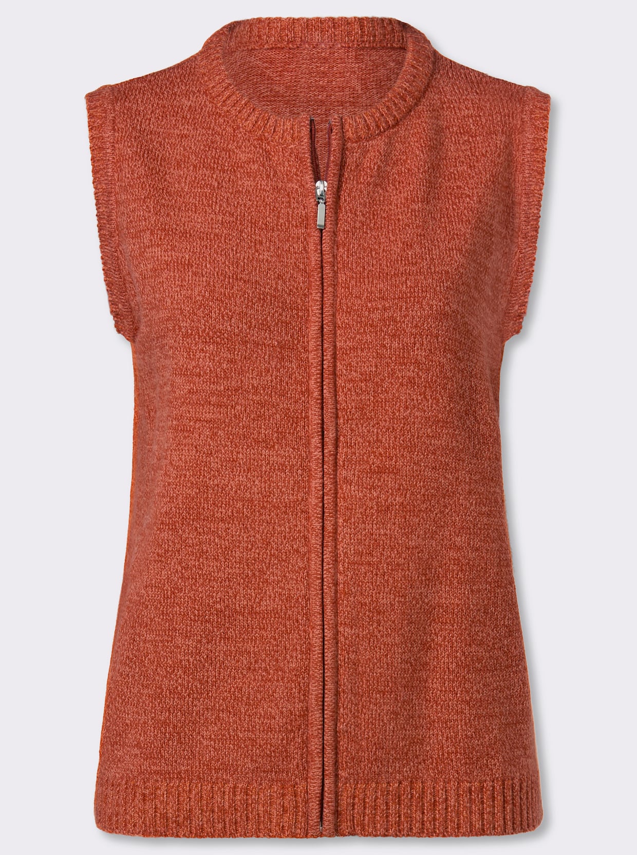 Mouwloos vest van gemêleerd garen - roestrood/papaja gemêleerd