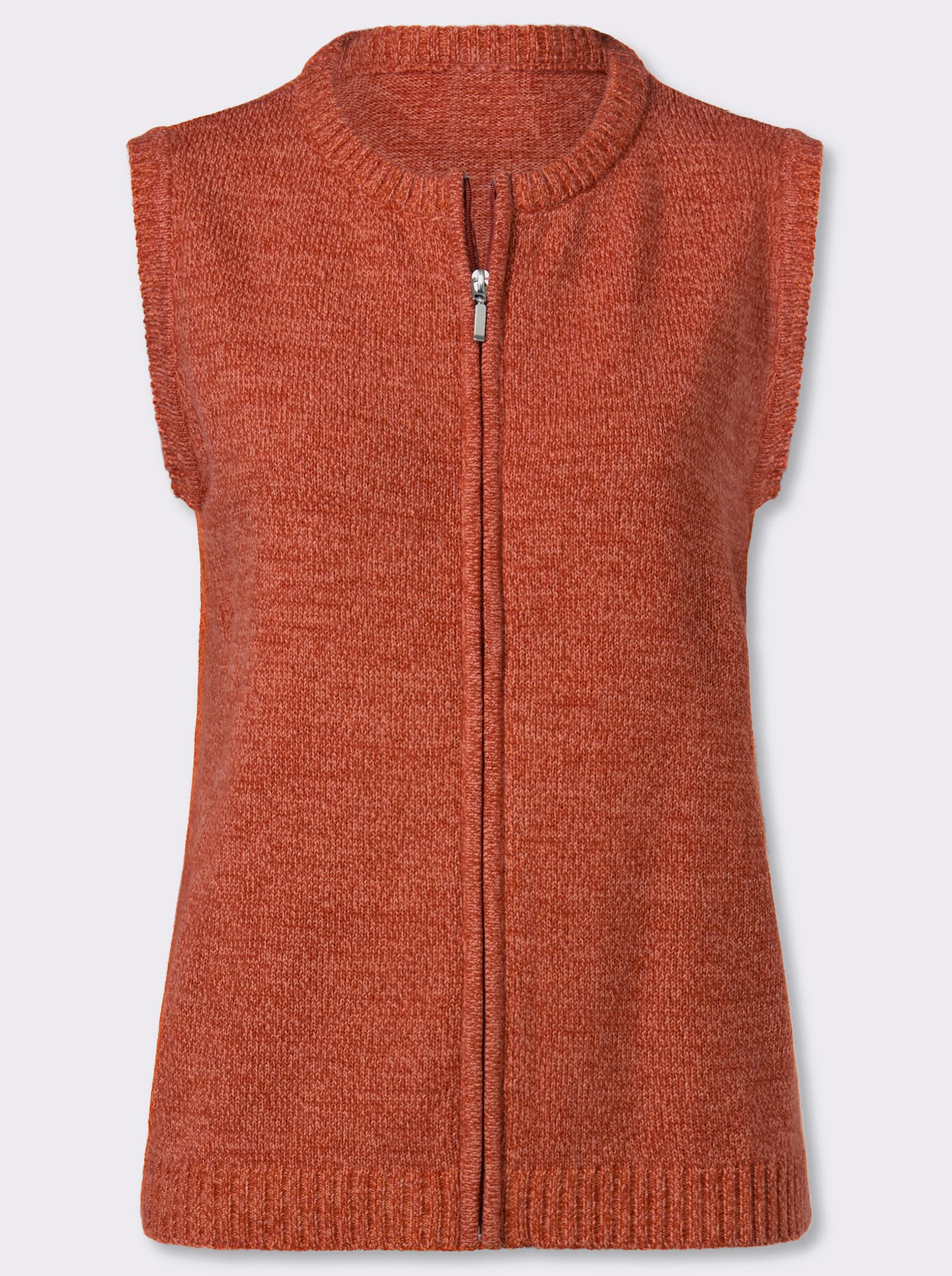 Mouwloos vest van gemêleerd garen - roestrood/papaja gemêleerd