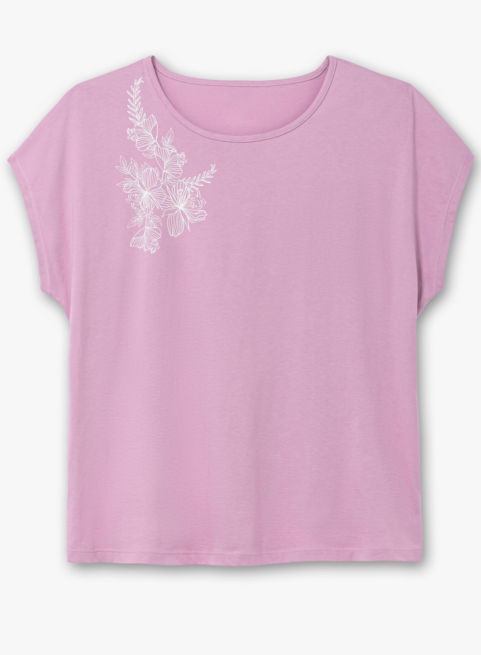 Rundhalsshirt mit zartem Blumenprint - orchidee-ecru
