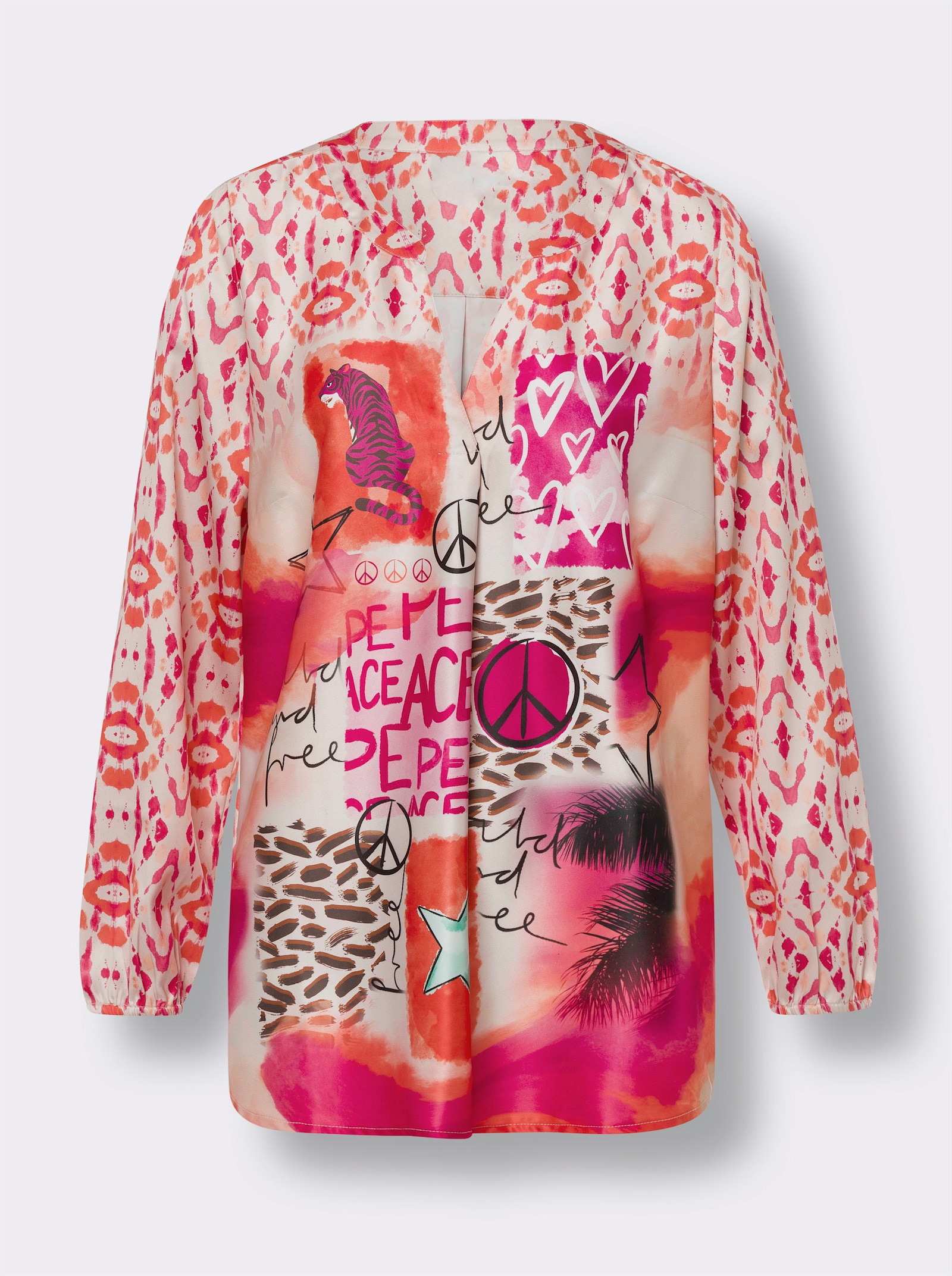 heine Druckbluse mit Ärmelbündchen - apricot-orange-bedruckt