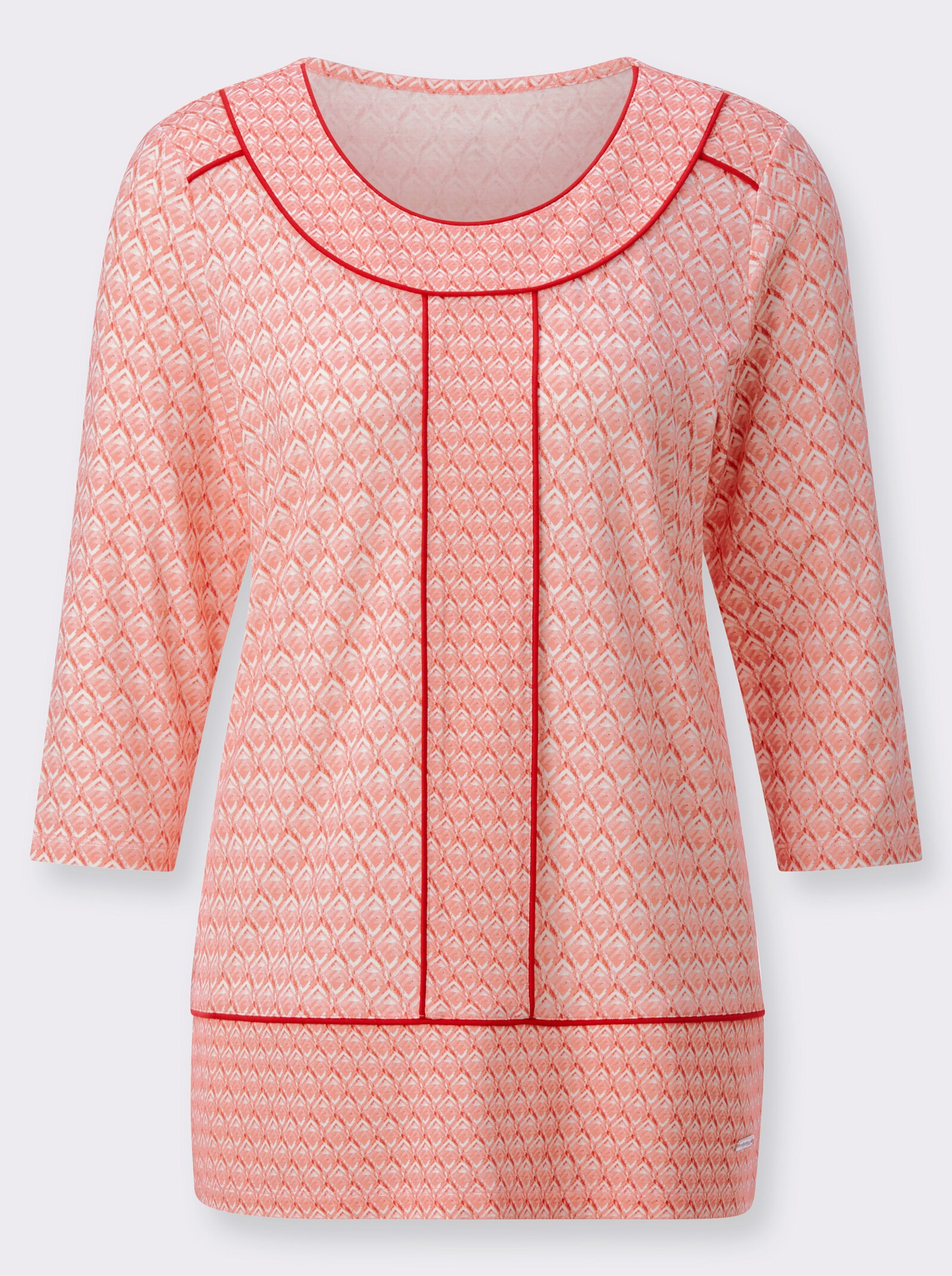 Rundhalsshirt mit Kontrast-Paspelierung - flamingo-bedruckt