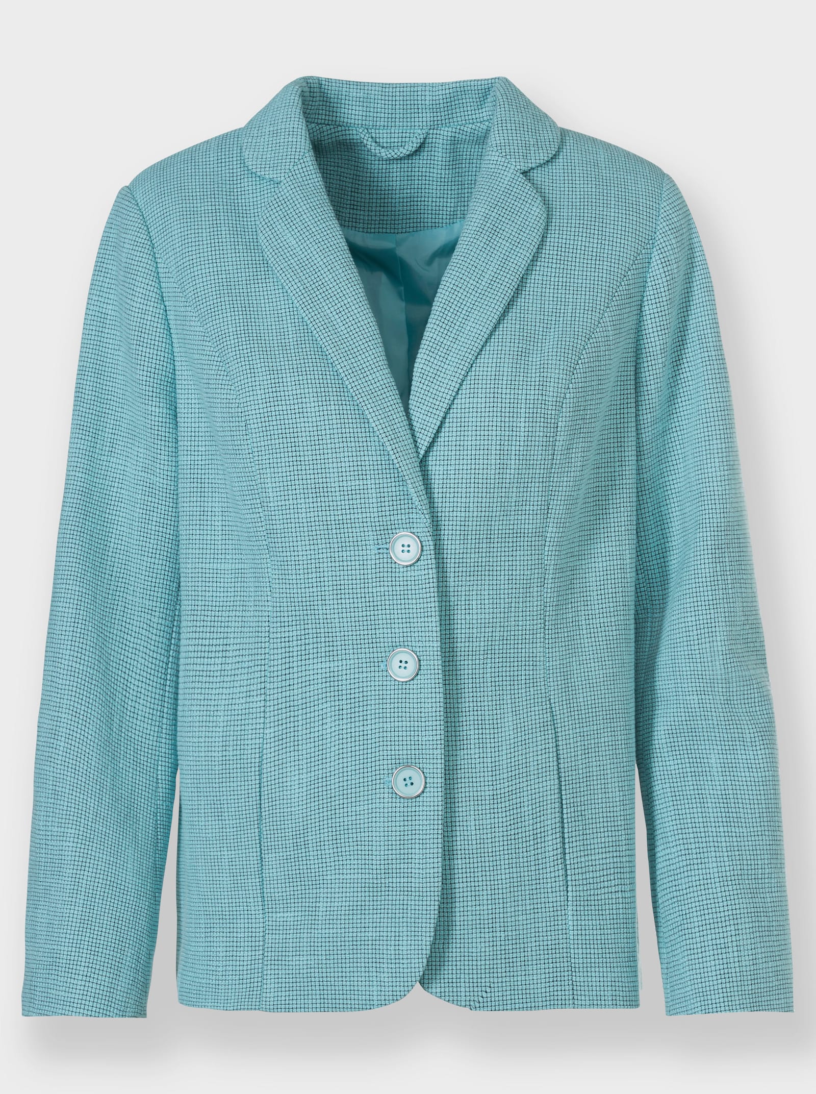 Bouclé-Blazer mit Reverskragen - aquamarin-schwarz-gemustert