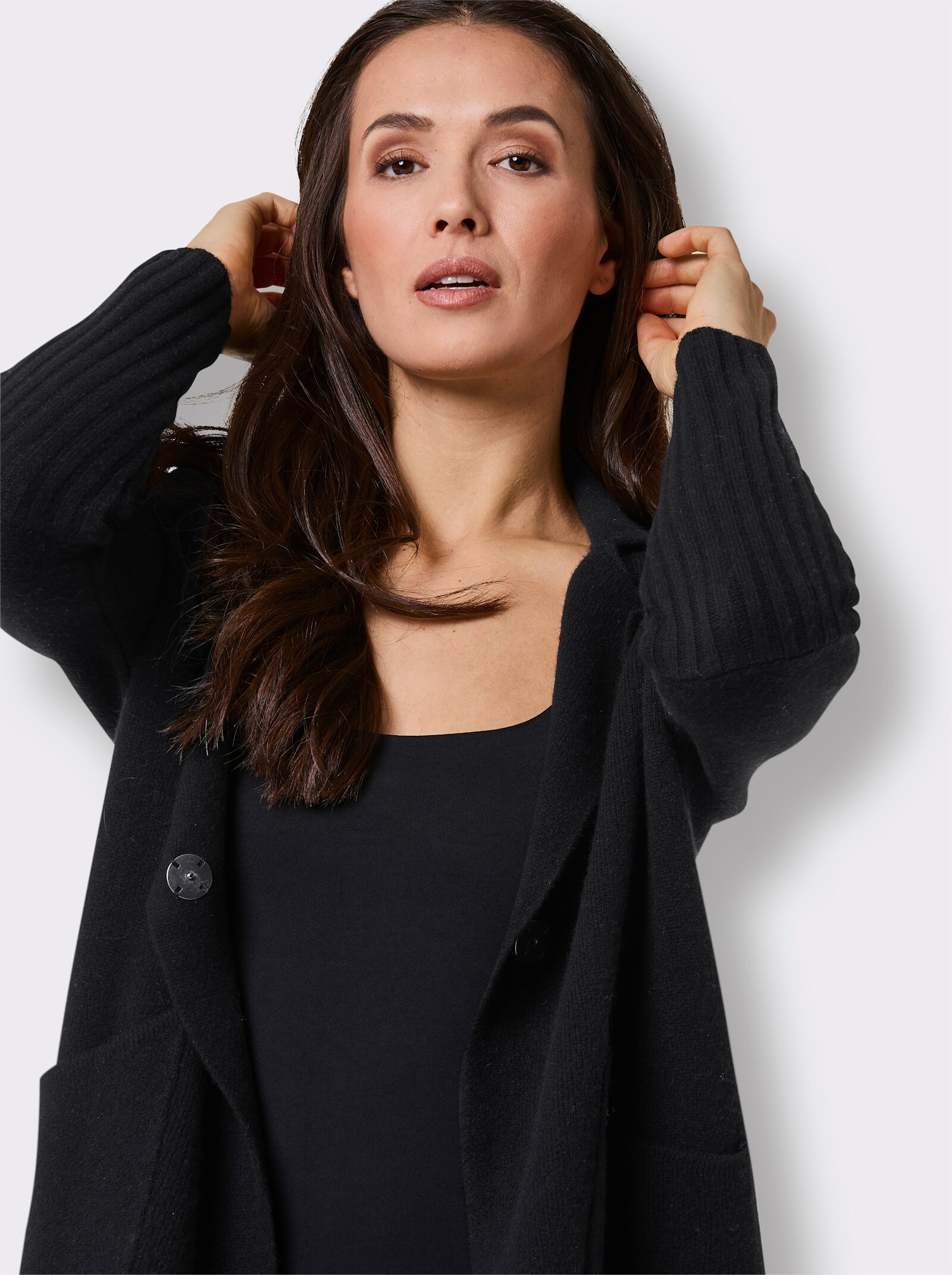 CREATION L PREMIUM Kaschmir-Strickjacke - schwarz