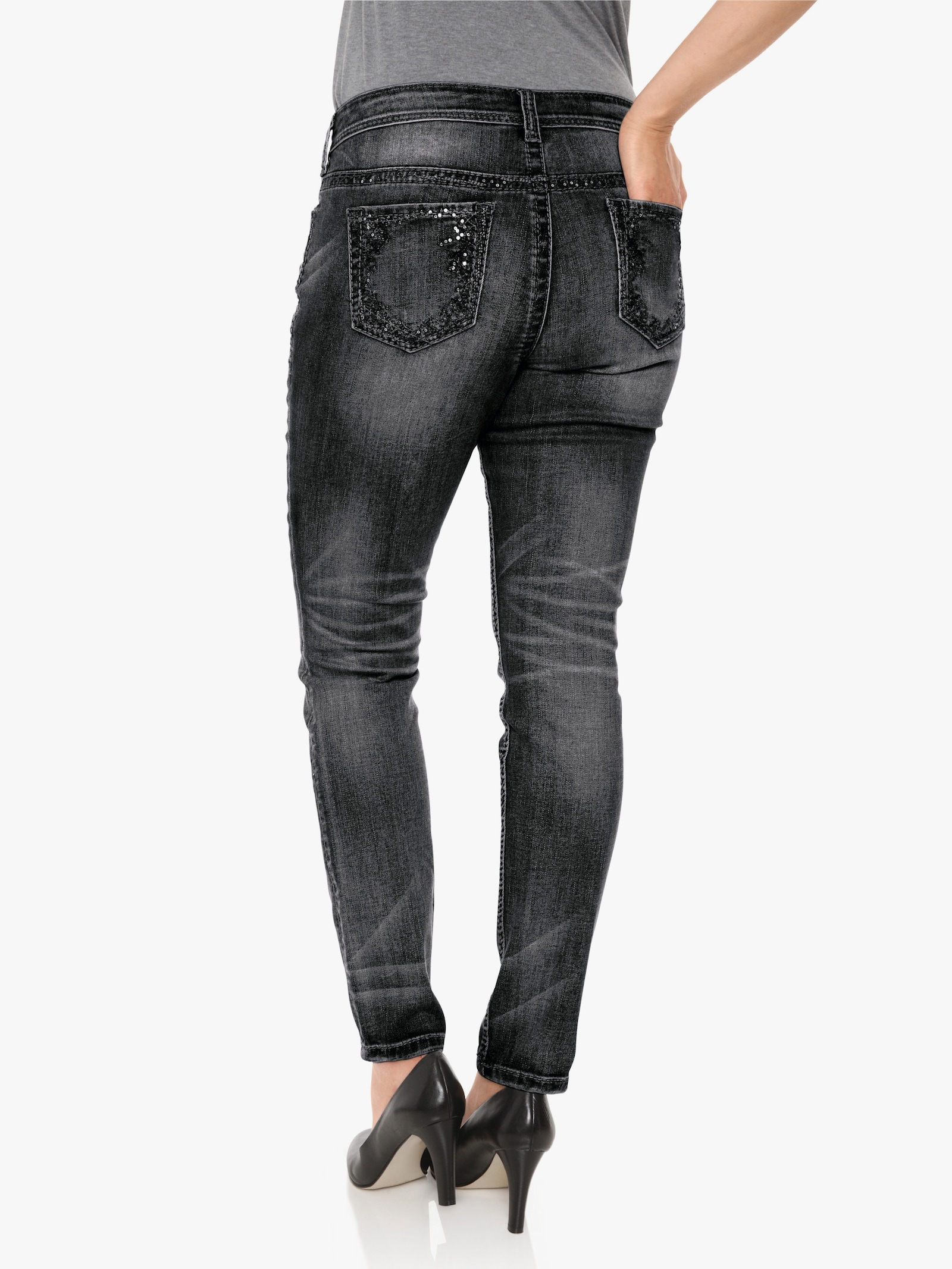 heine Röhrenjeans mit Stickerei - black stone