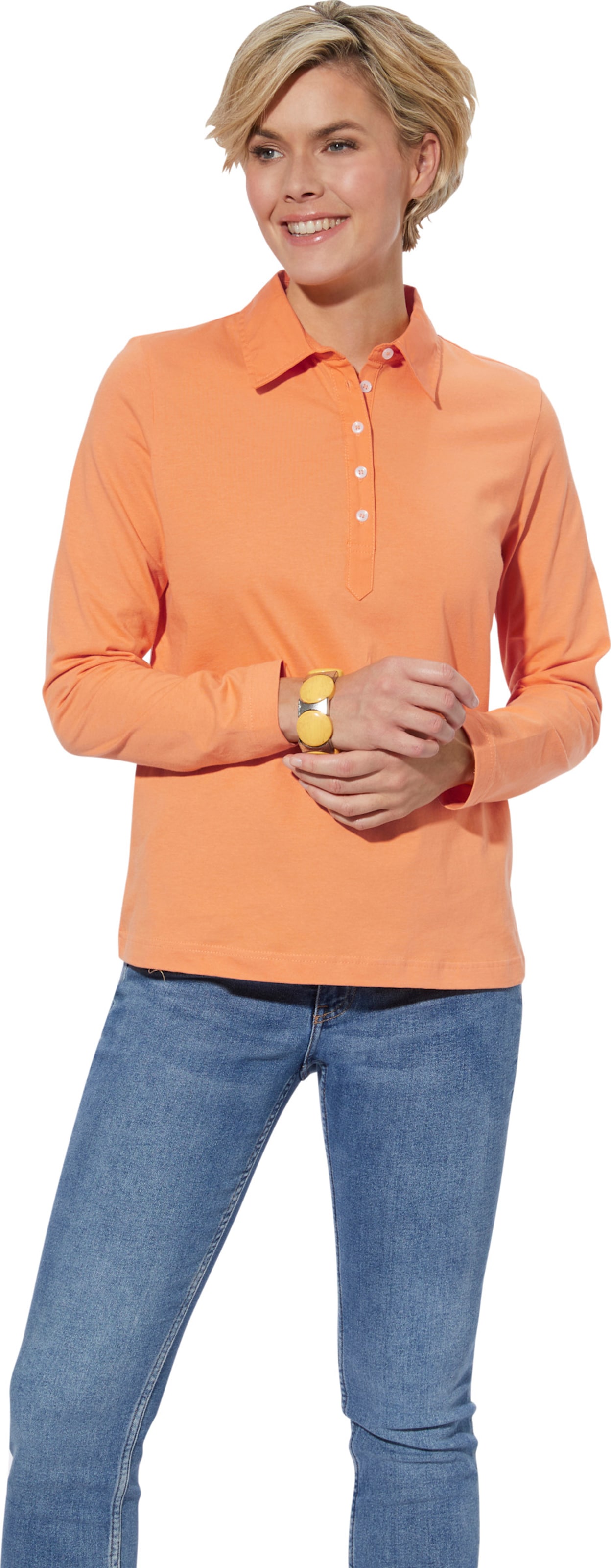 Sheego Damen Orange Langarm-Poloshirt - Bild 3