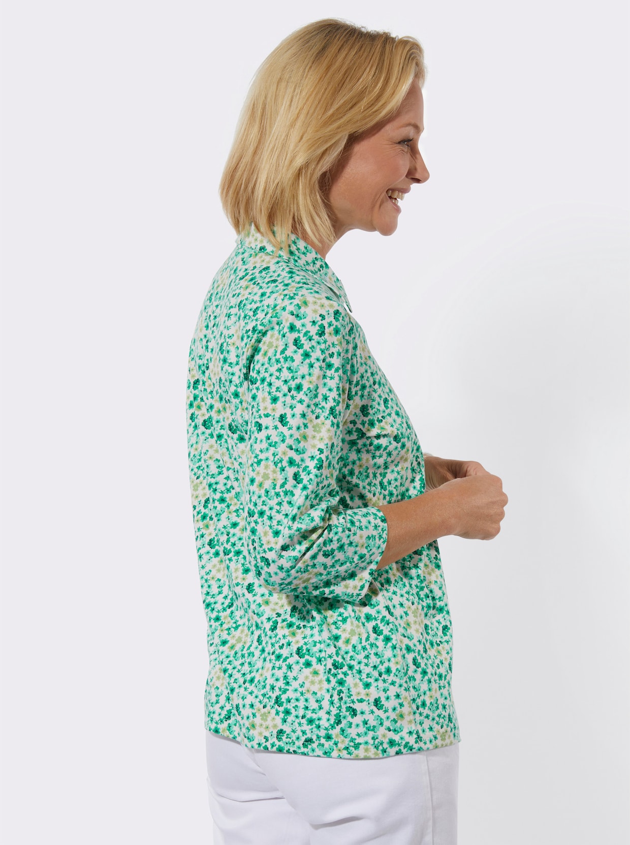 Poloshirt - smaragd-ecru-bedruckt