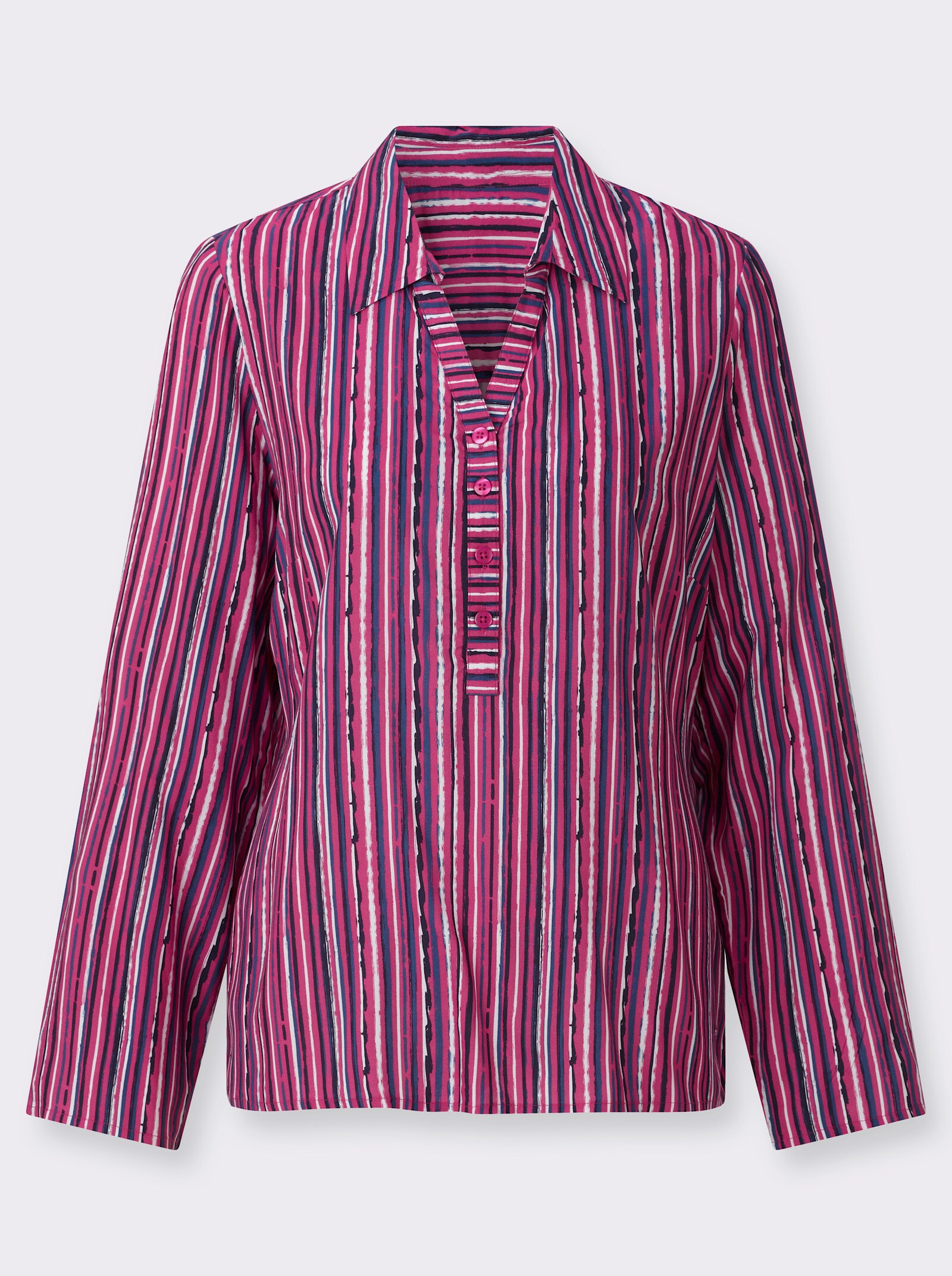 Gestreifte Bluse mit Krempelärmeln - fuchsia-ecru-gestreift