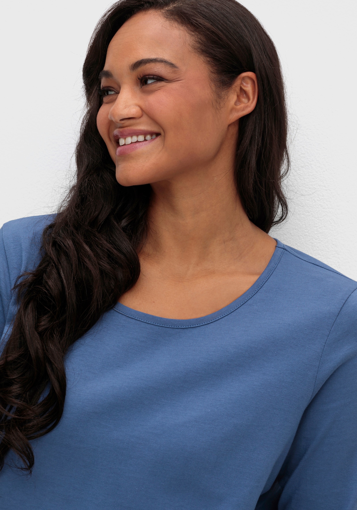 Langarmshirt in reiner Baumwolle - jeansblau