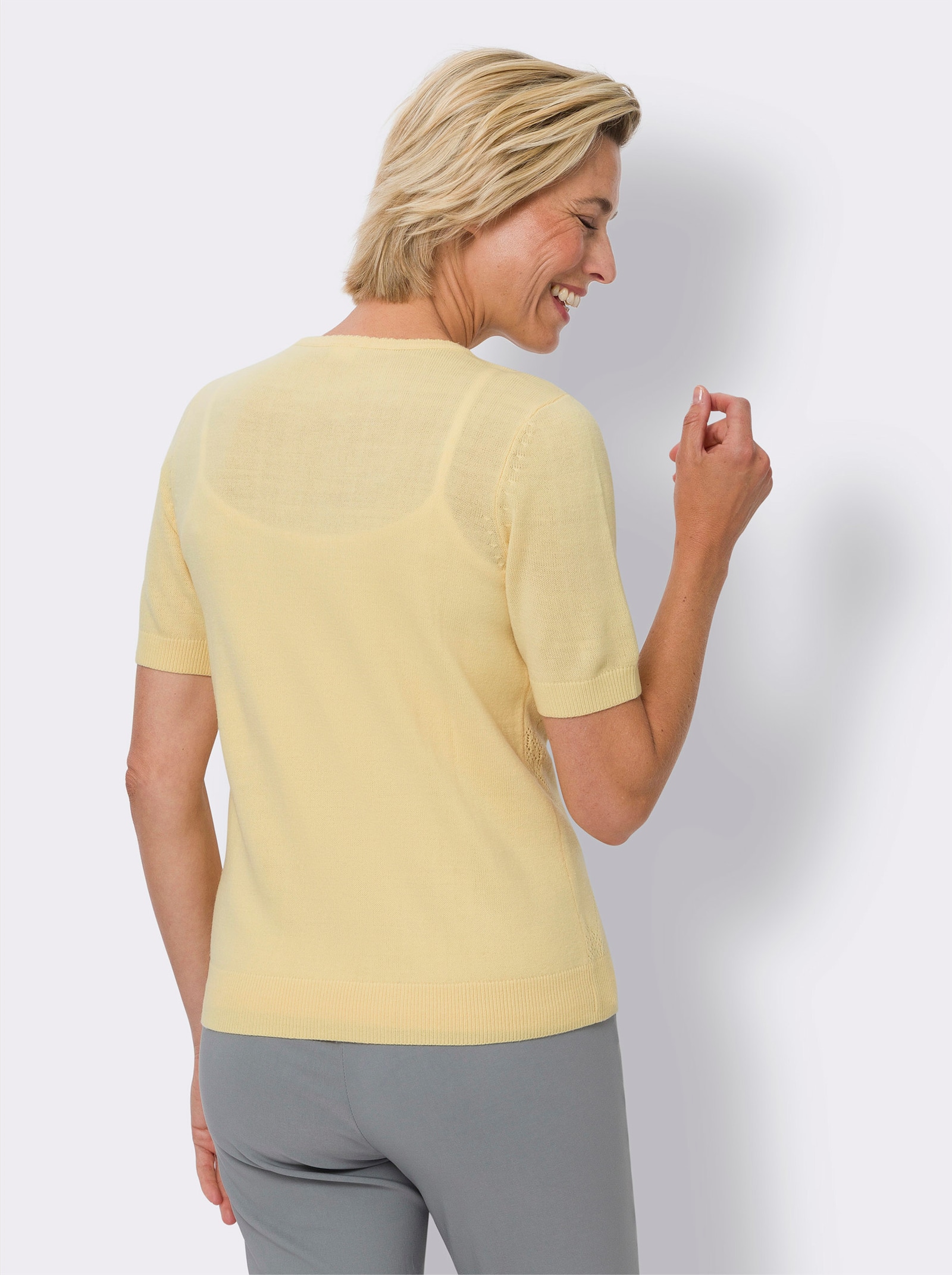 Ajourpullover mit kurzen Ärmeln - vanille