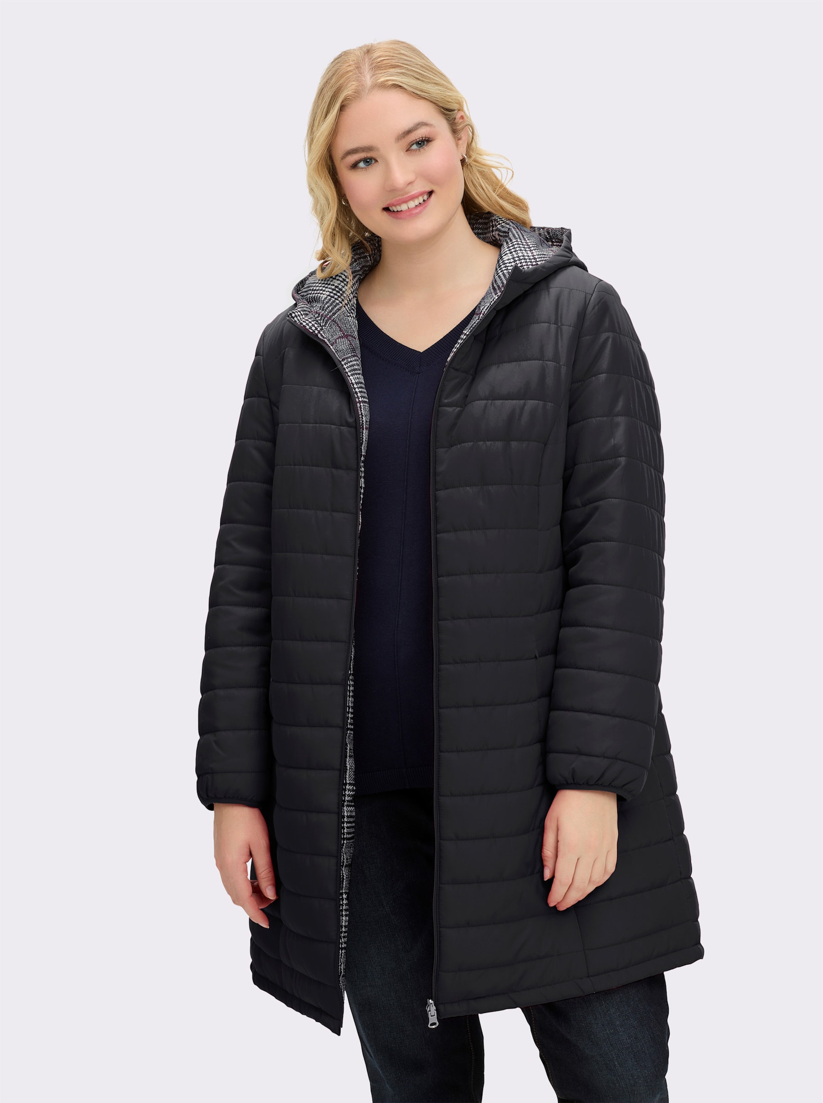 Steppmantel mit Wende-Funktion - schwarz