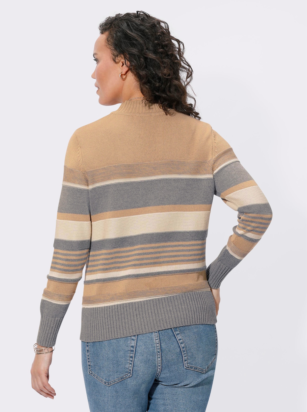 Pullover - camel-anthrazit-geringelt