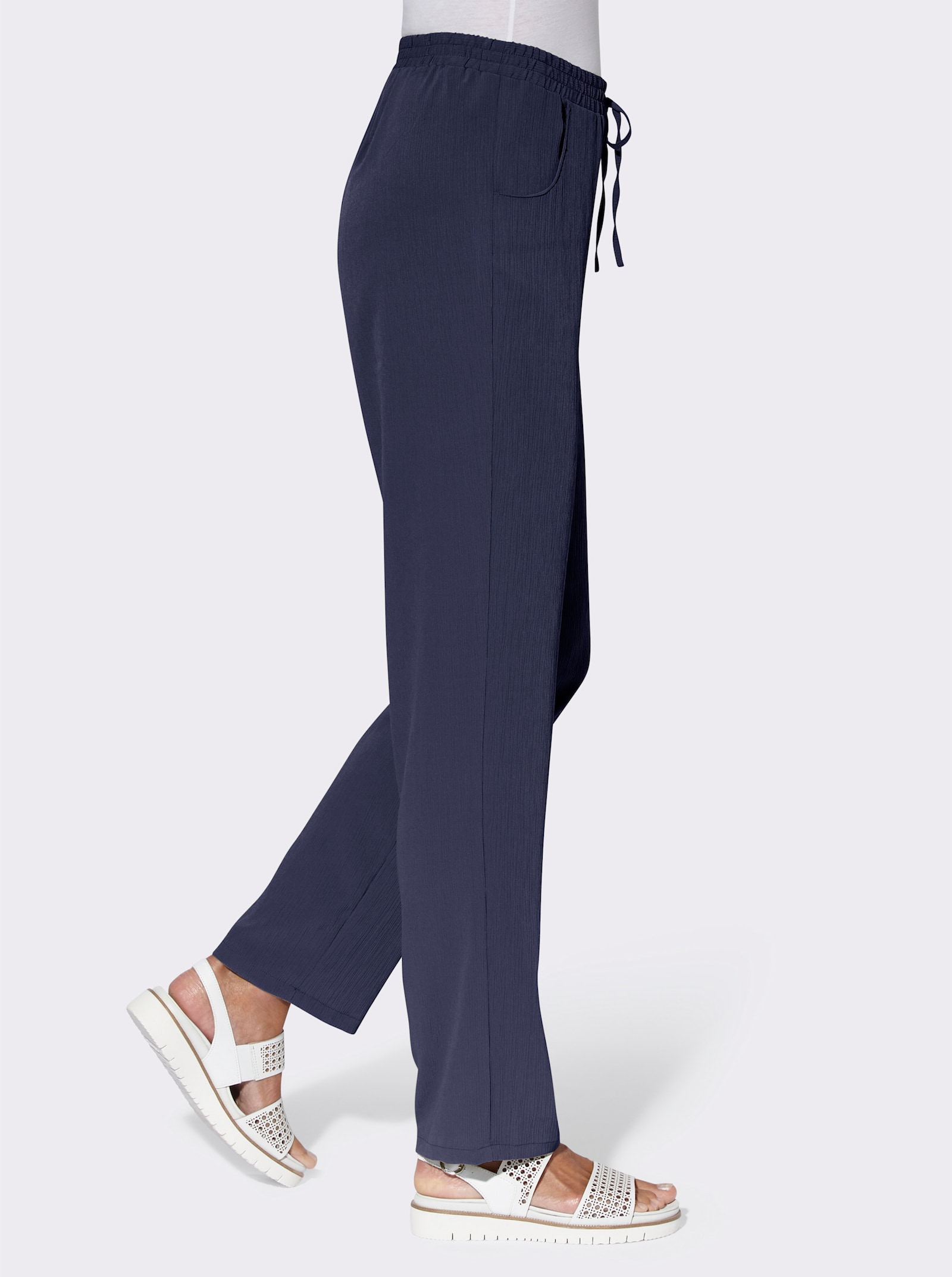 Comfortbroek met sierband - nachtblauw + nachtblauw/wit bedrukt