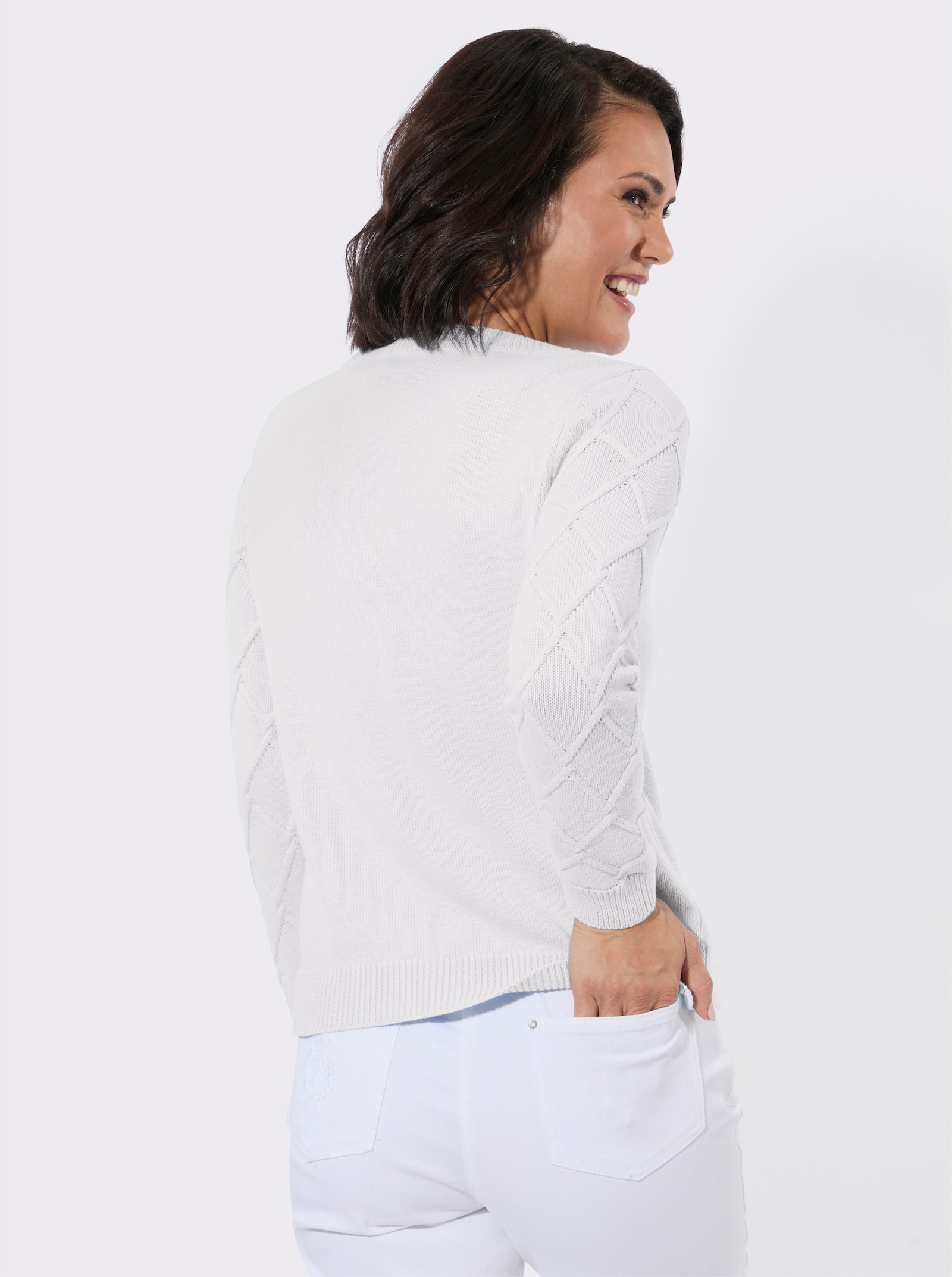 Baumwollpullover mit Rautenmuster - ecru