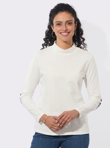 Stehkragenshirt mit Ellbogen-Patches in Jeans-Optik - ecru
