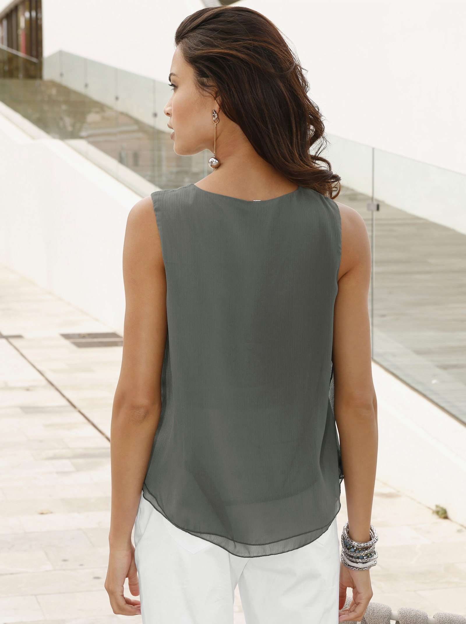 Blusentop in Crêpe-Qualität - khaki