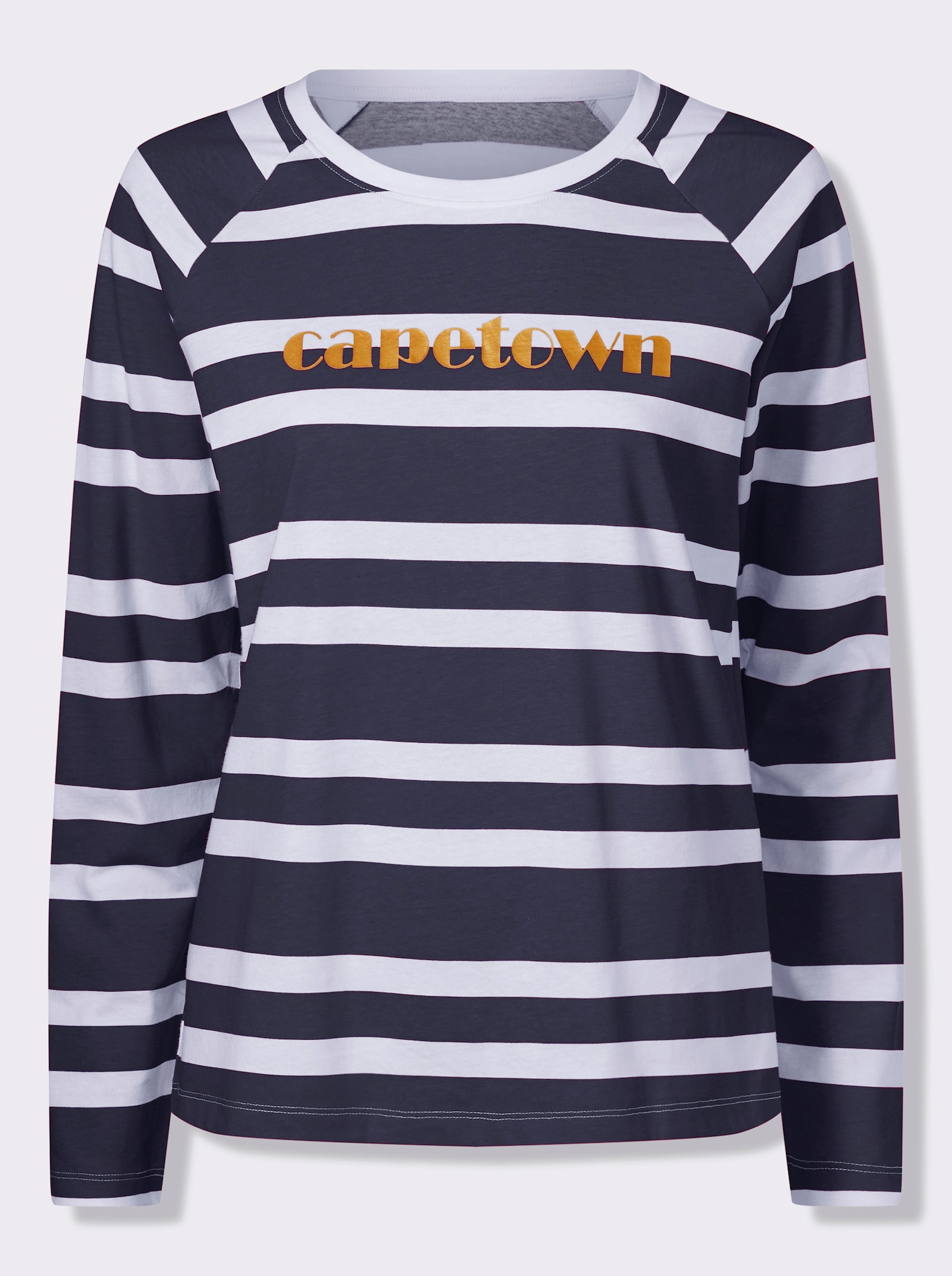 Streifenshirt mit goldfarbener Aufschrift - marine-weiss-geringelt