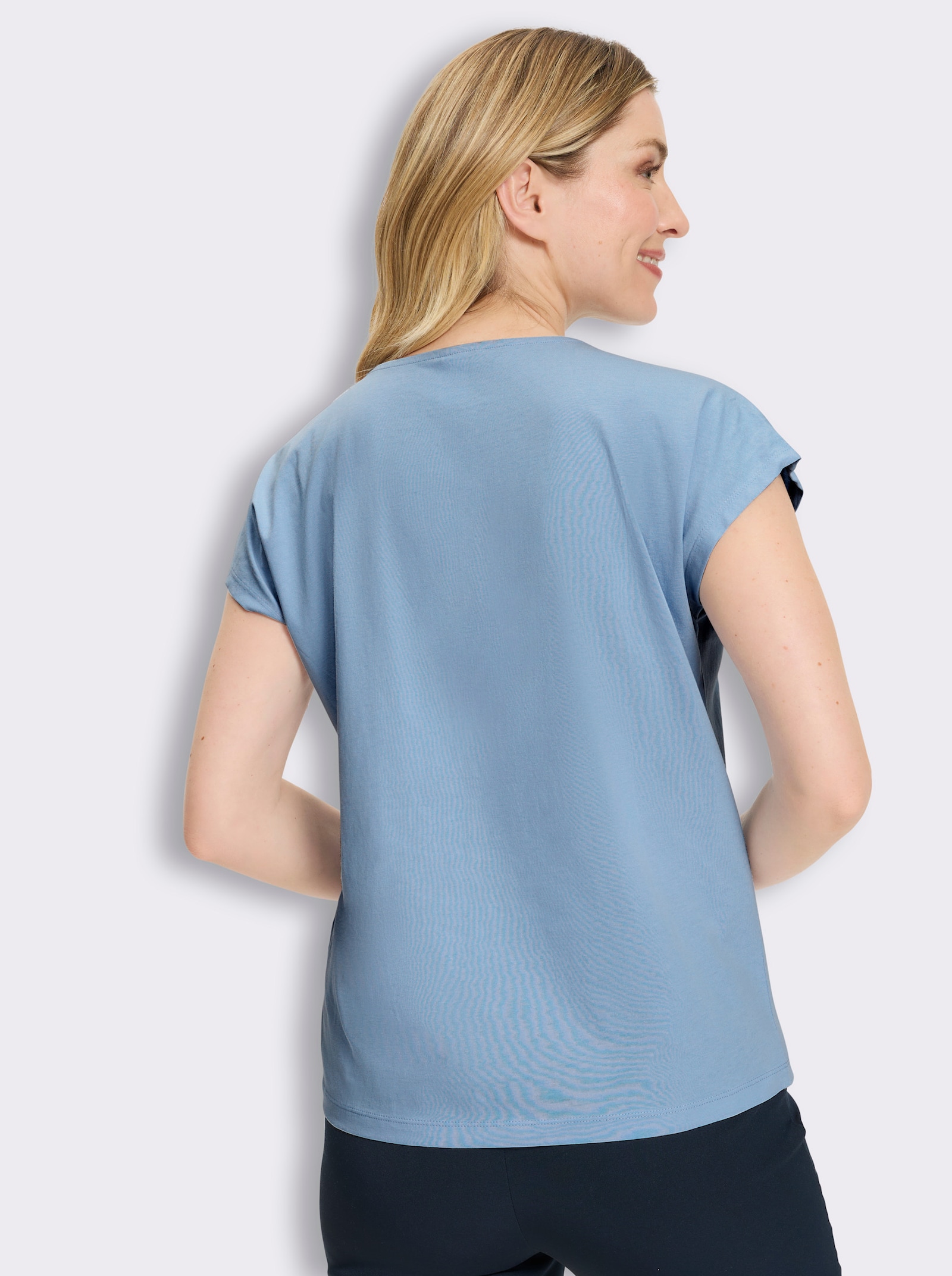 Kurzarmshirt mit Pailletten-Verzierung - eisblau-silberfarben