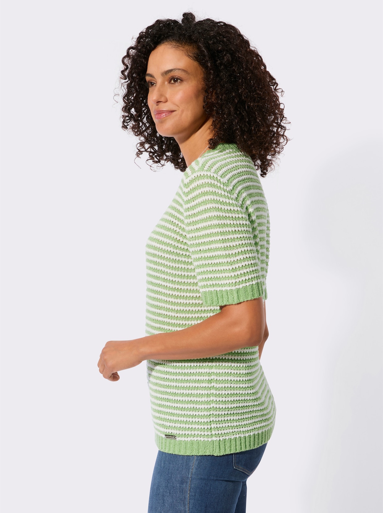 Kurzarmpullover - eucalyptus-ecru-geringelt