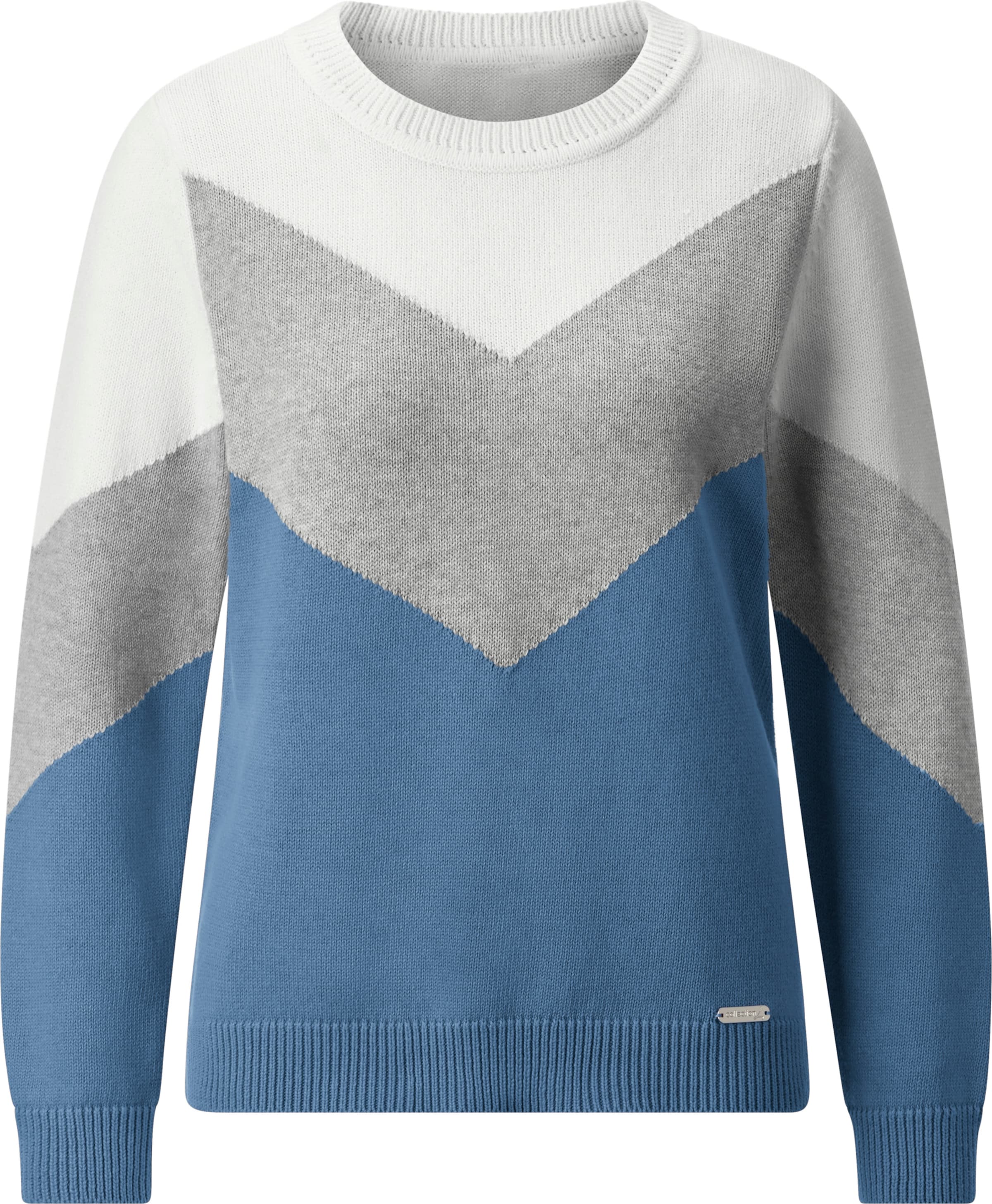 Damen Rundhalspullover mit Colour-Blocking mittelblau-hellgrau-meliert, Größe 36 - Bild 4