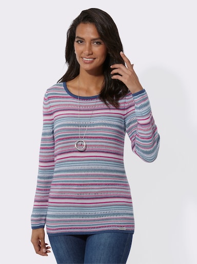 Rundhalspullover im Ringelmuster - fuchsia-jeansblau-geringelt