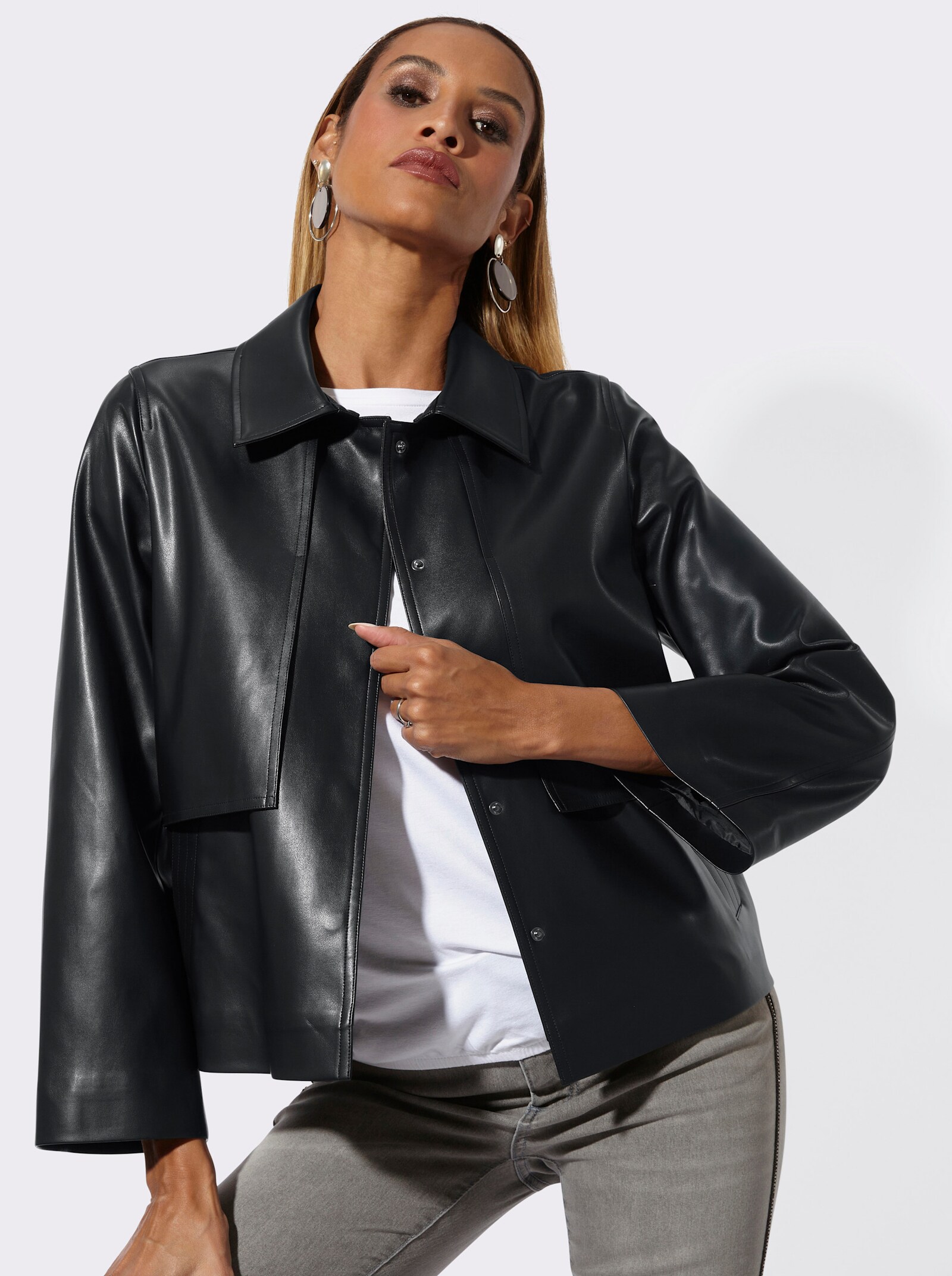 Shirtjacke im beliebten Lagen-Look - schwarz