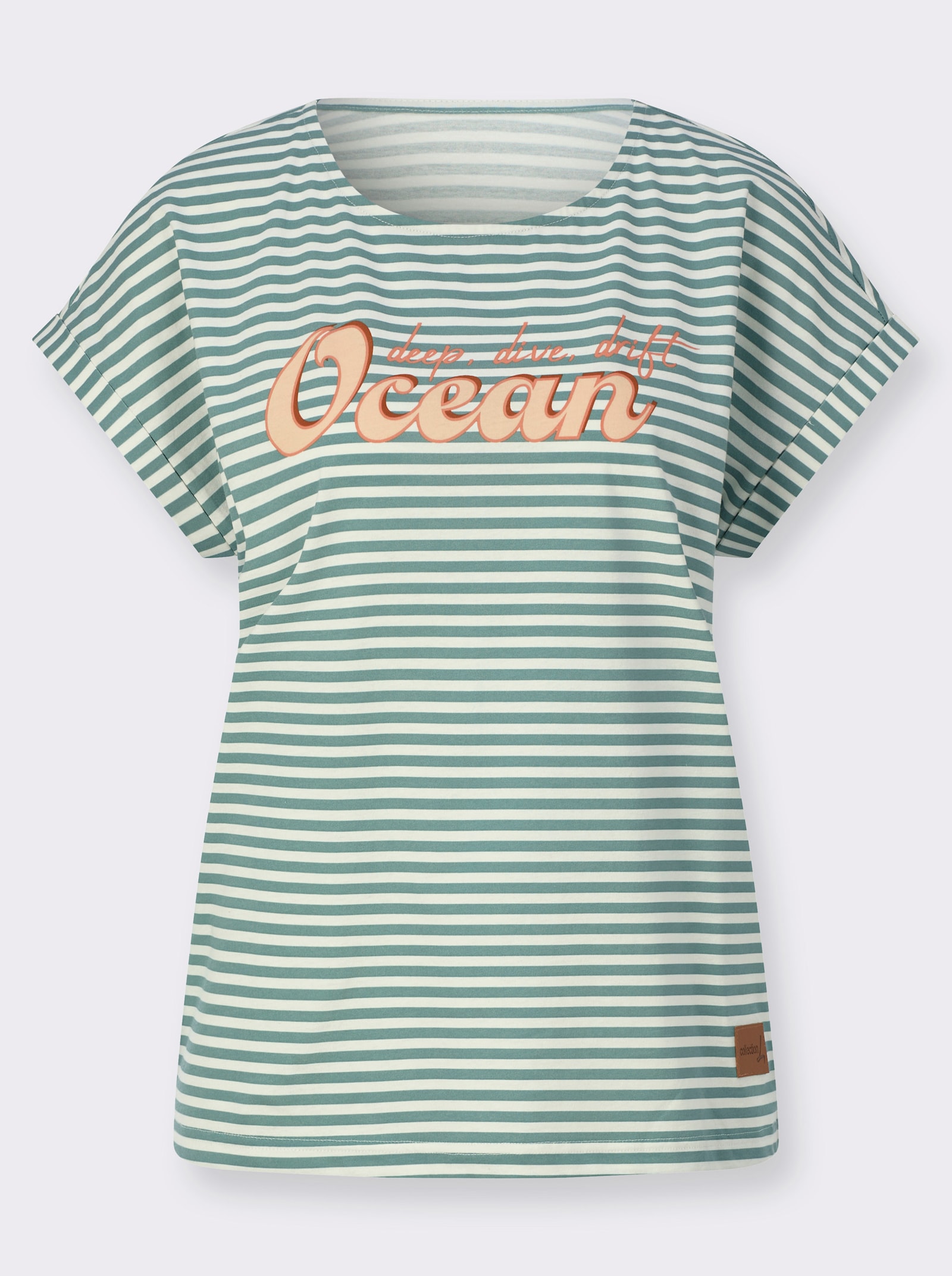 Ringelshirt mit Frontdruck - jade-ecru-geringelt
