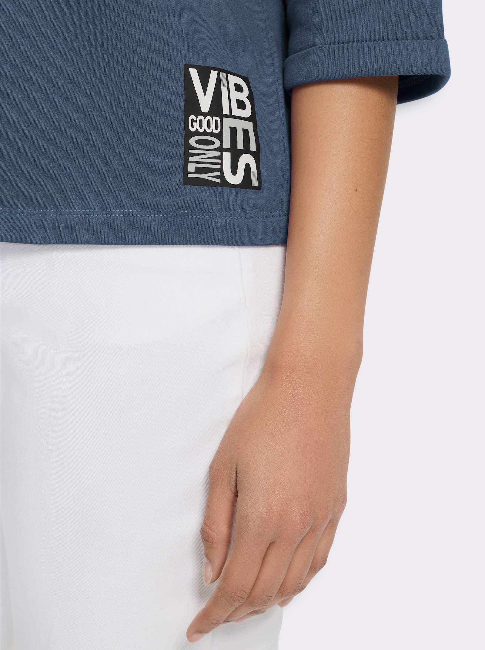 3/4-Arm-Shirt mit halsfernem Stehkragen - rauchblau