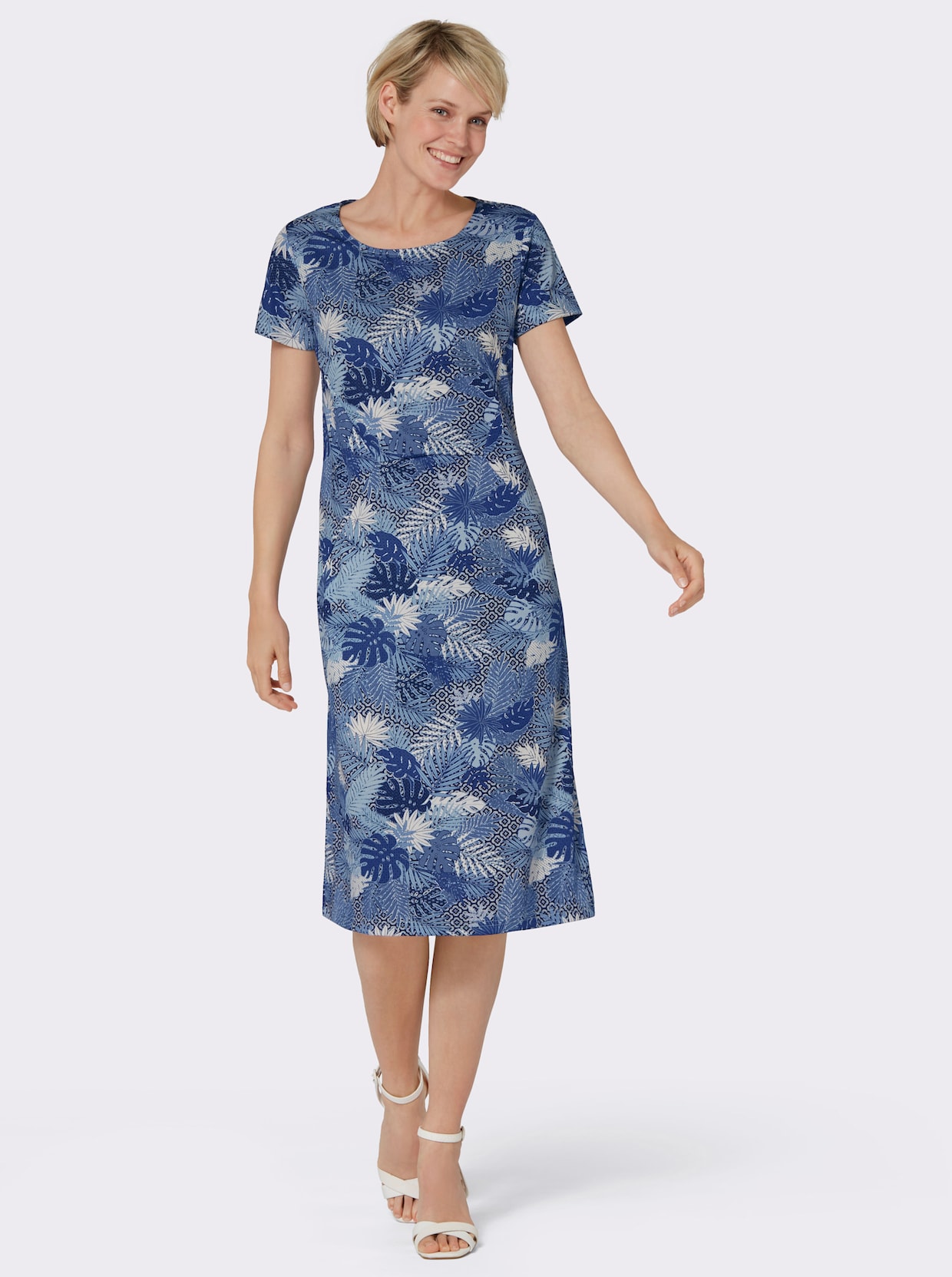 Džersejové šaty - Bledomodrá-kráľovská modrá potlač