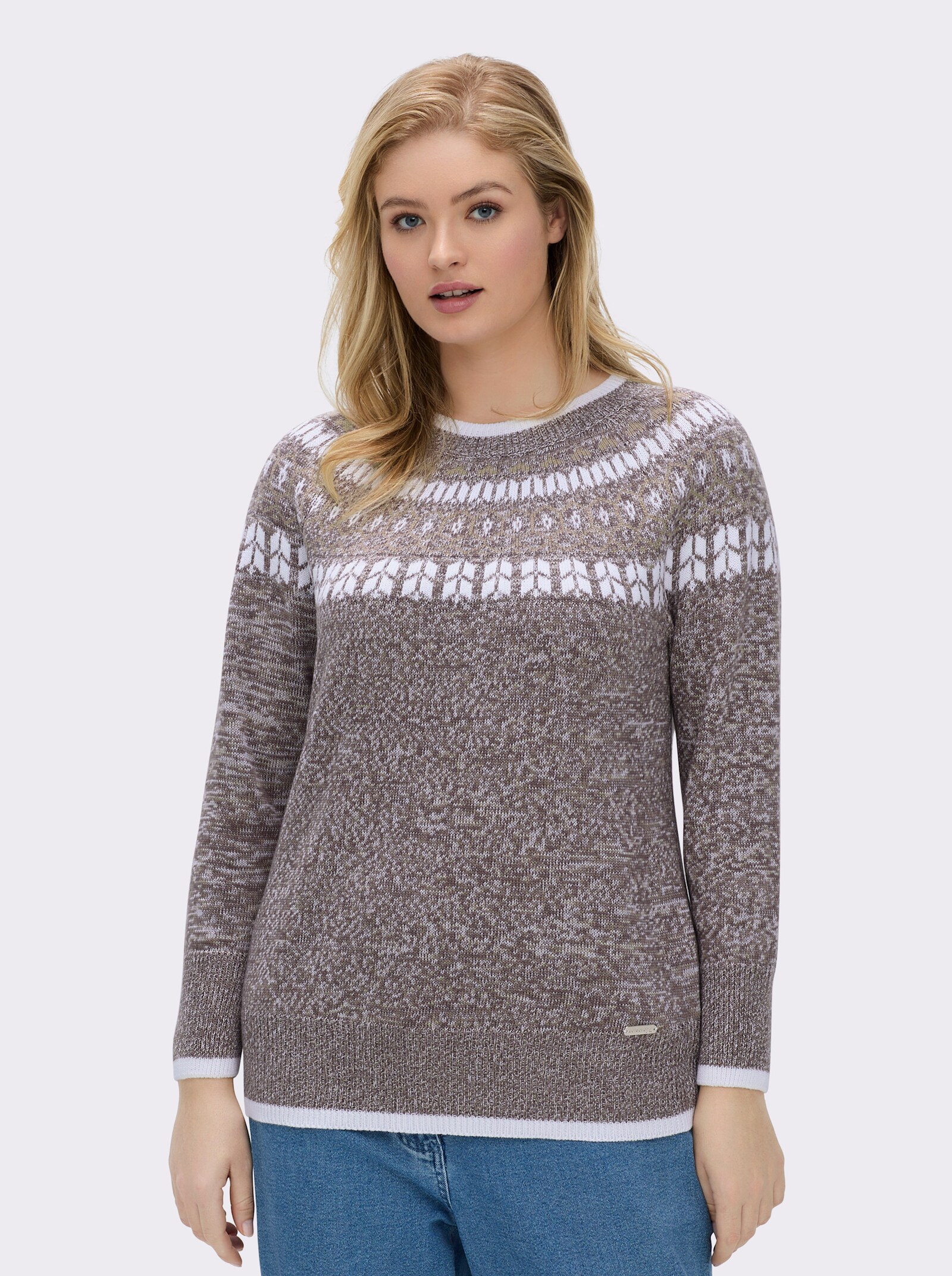 Norwegerpullover mit breiten Rippbündchen - dunkeltaupe-beige-meliert
