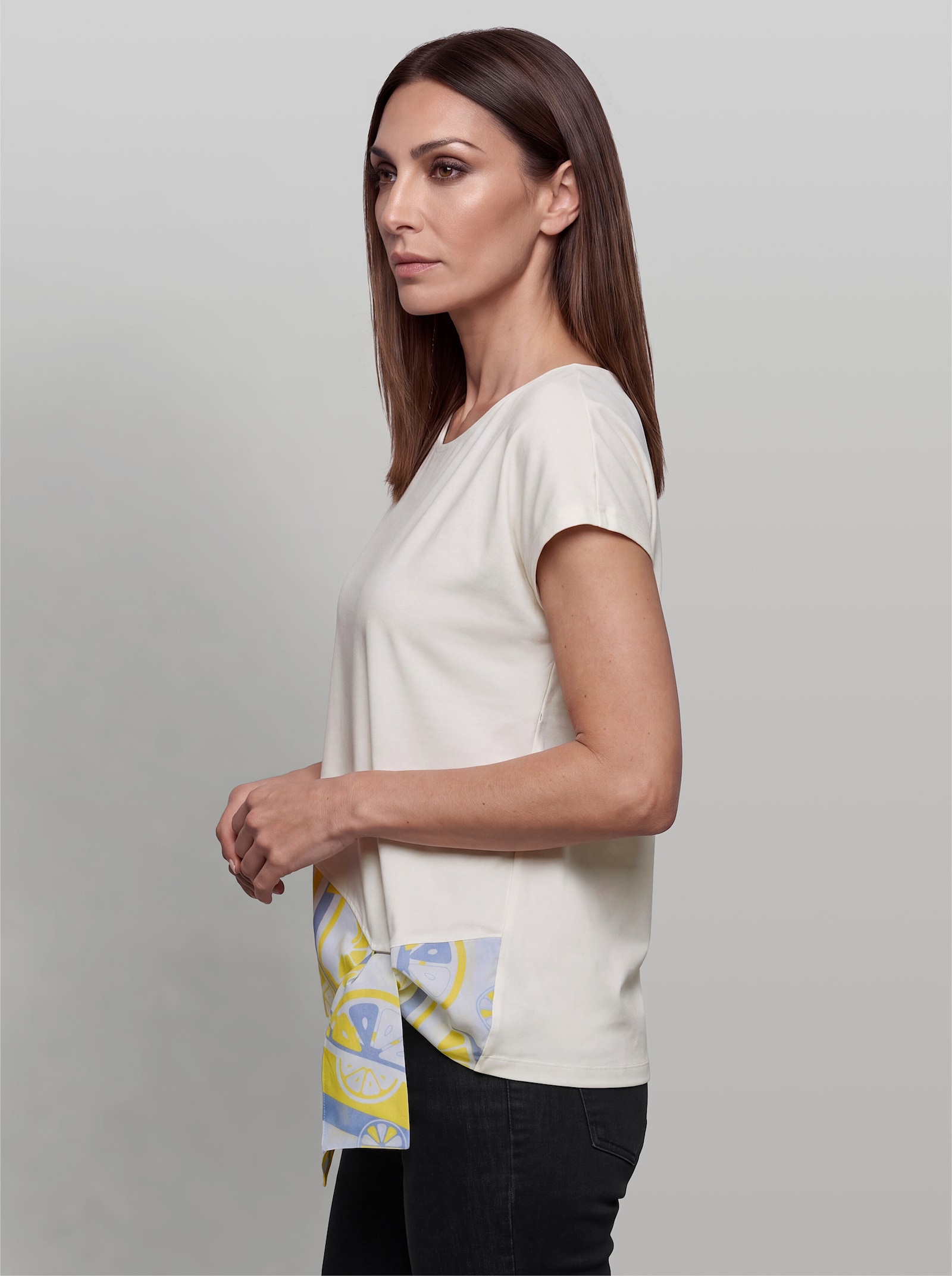 heine Rundhalsshirt im Materialmix - ecru-limone-bedruckt