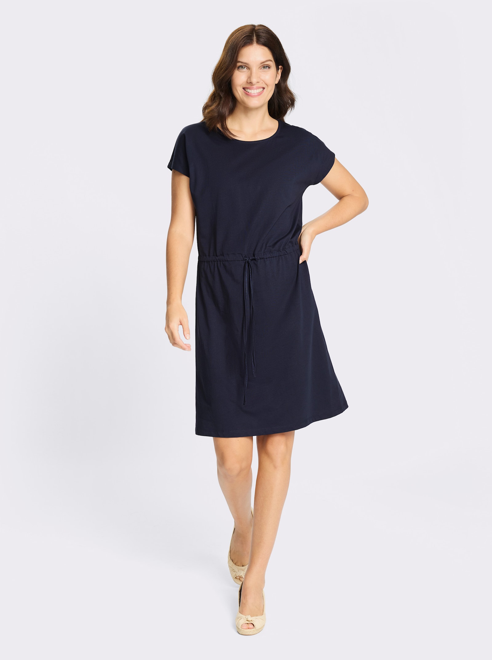 Jerseykleid mit Tunnelzug auf Taillenhöhe - marine