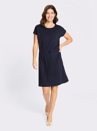Jerseykleid mit Tunnelzug auf Taillenhöhe - marine