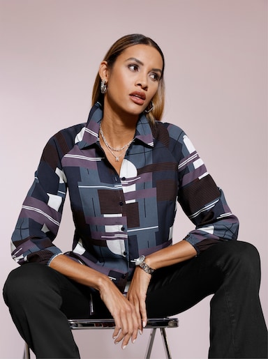 Druckbluse in softer Qualität - marine-champagner-bedruckt