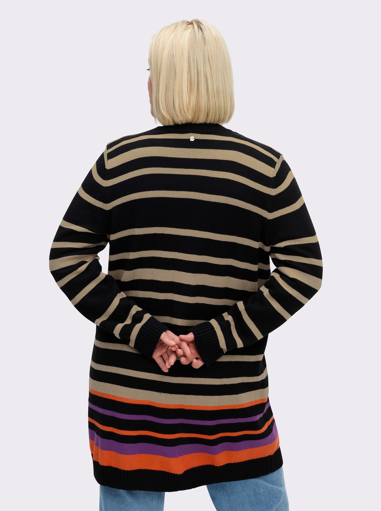 sheego Veste longue en tricot - noir-beige à rayures