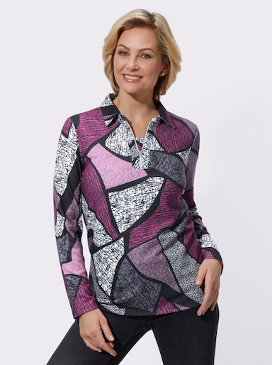 Langarmshirt im Grafik-Dessin - altrosa-schwarz-bedruckt