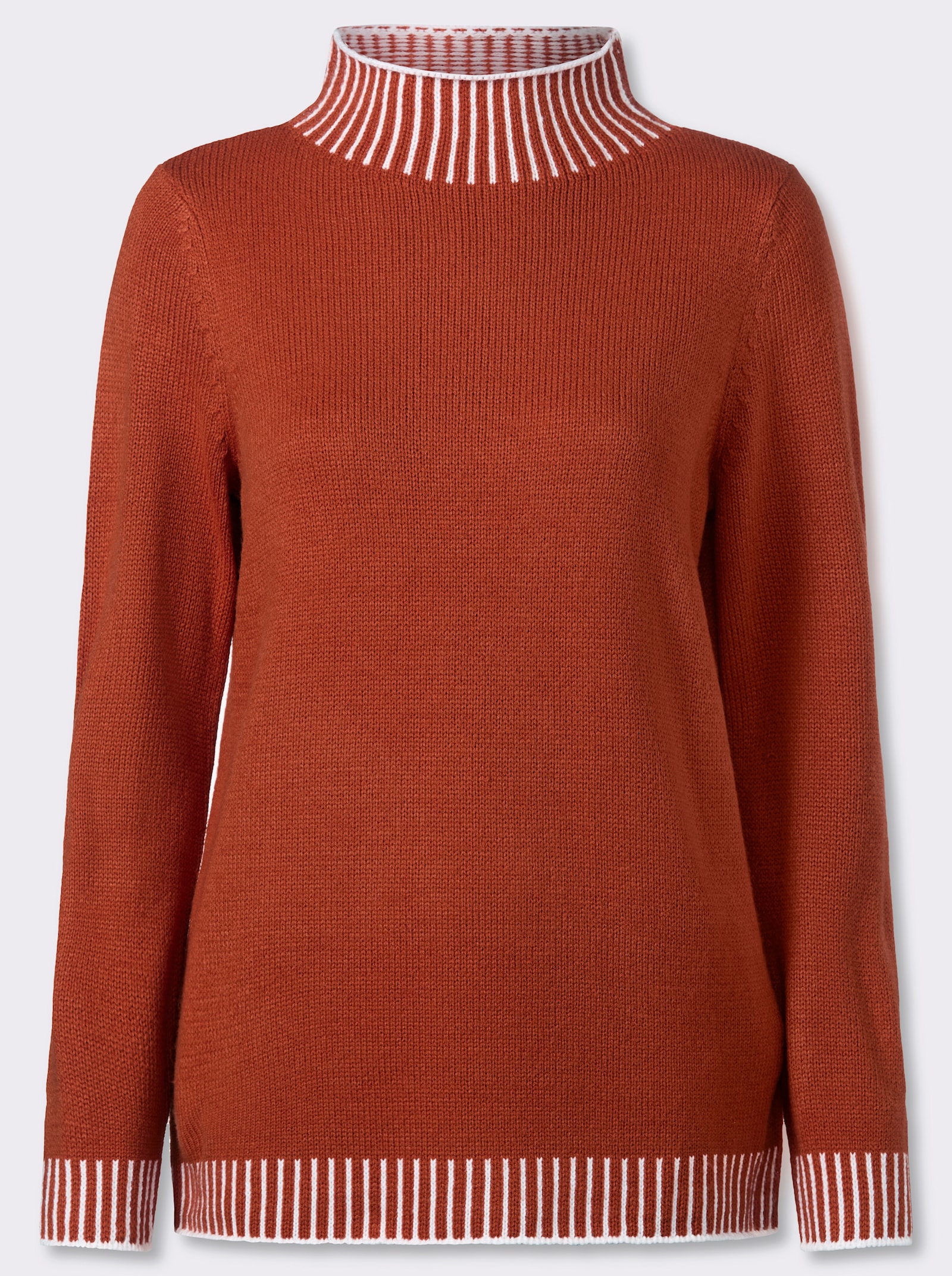 Stehkragenpullover mit Kontrast-Details - rostrot